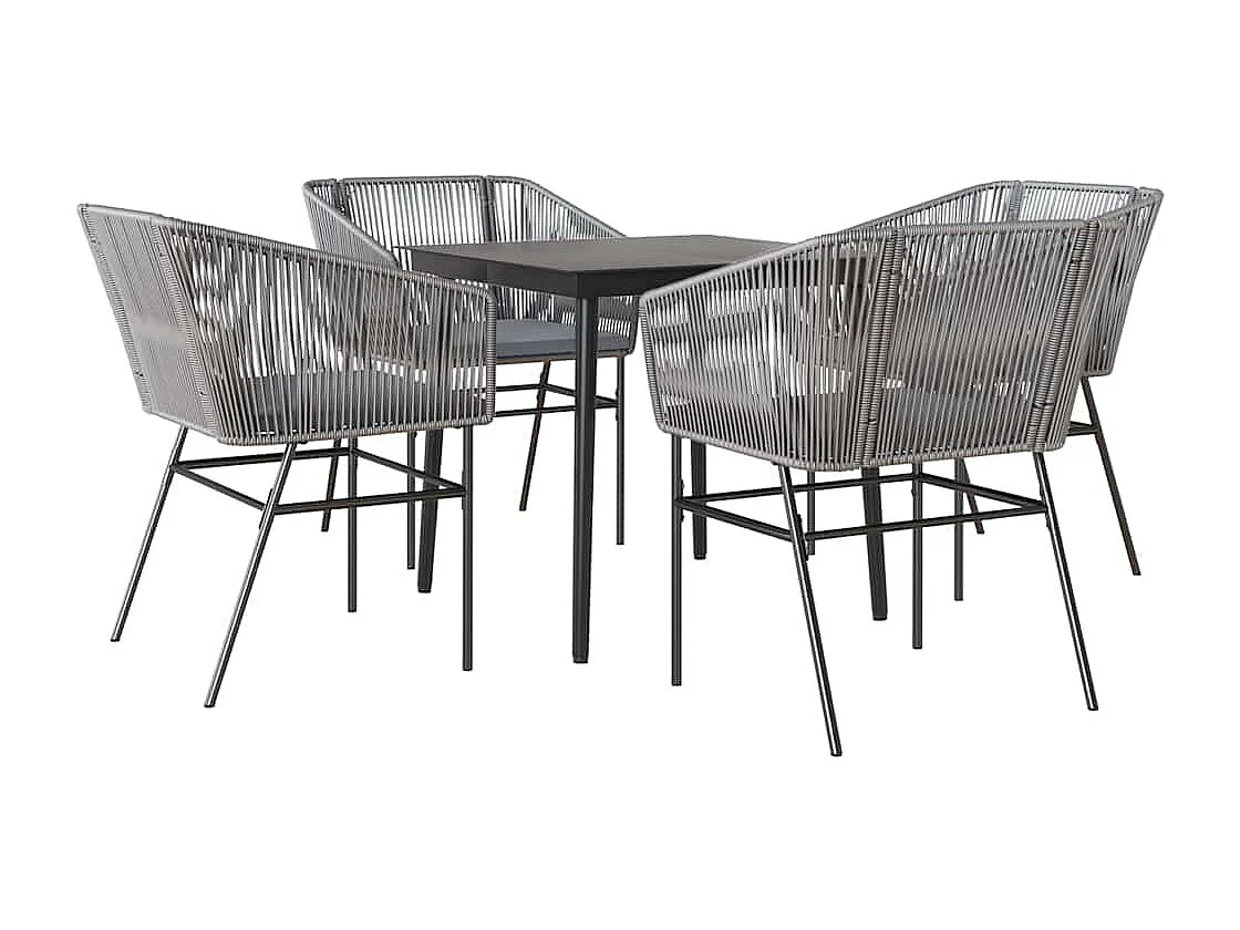 Juego comedor jardín 5 piezas cojines ratán sintético vidrio gris
