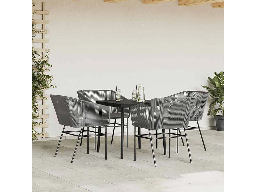 Juego comedor jardín 5 piezas cojines ratán sintético vidrio gris