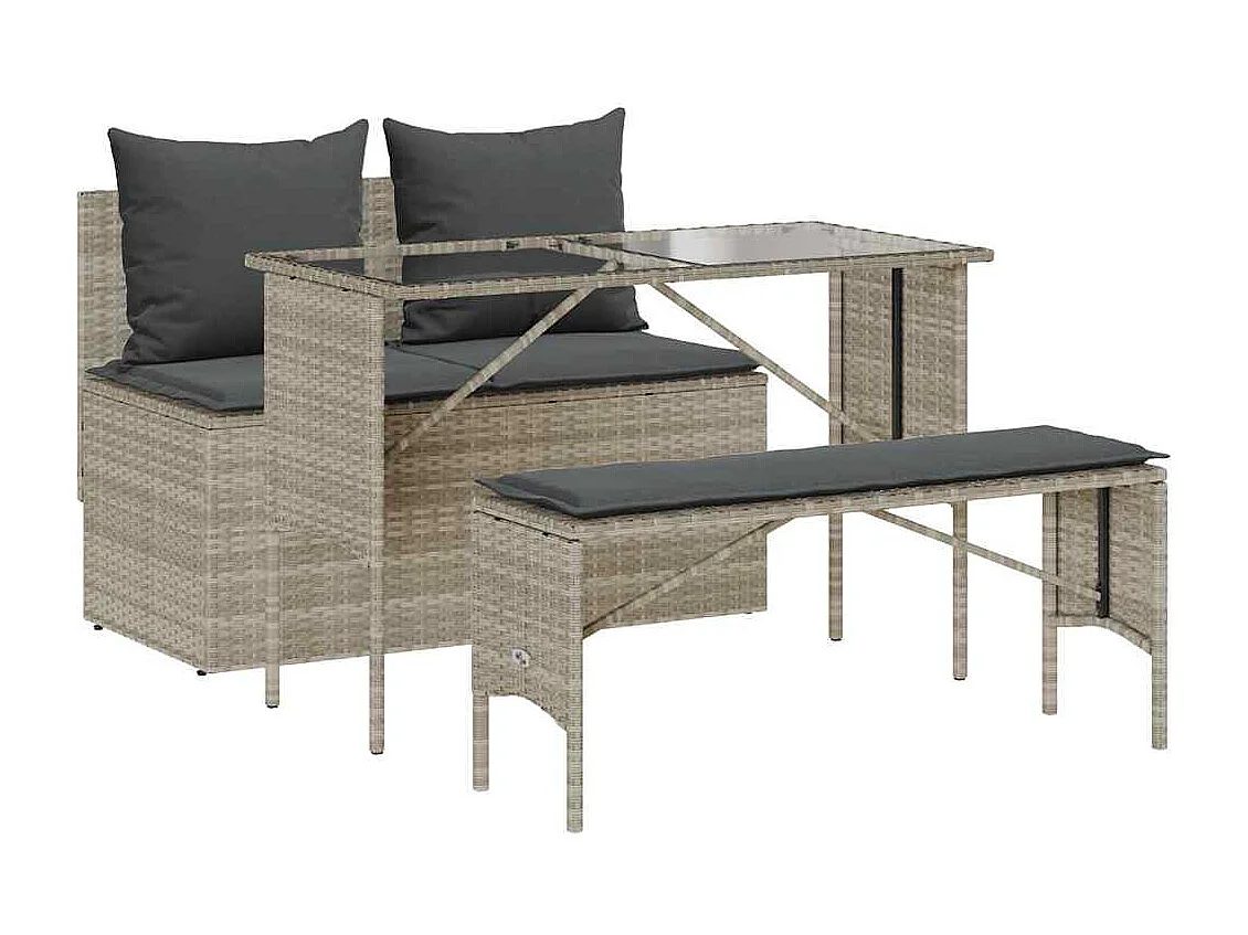 Set comedor de jardín 3 piezas cojines ratán sintético gris claro