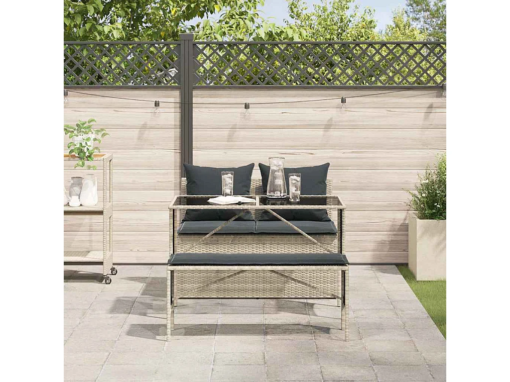 Set comedor de jardín 3 piezas cojines ratán sintético gris claro