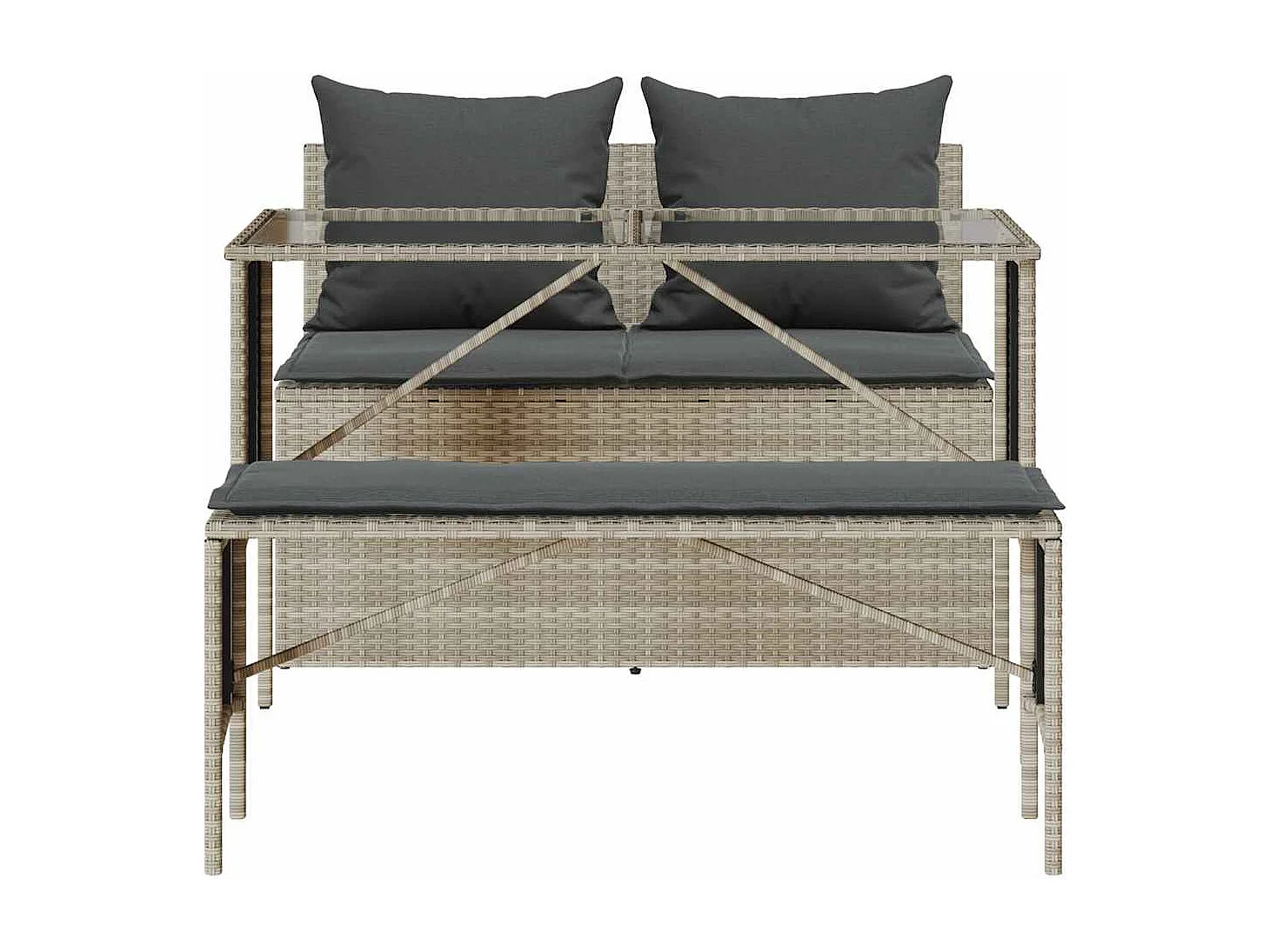 Set comedor de jardín 3 piezas cojines ratán sintético gris claro