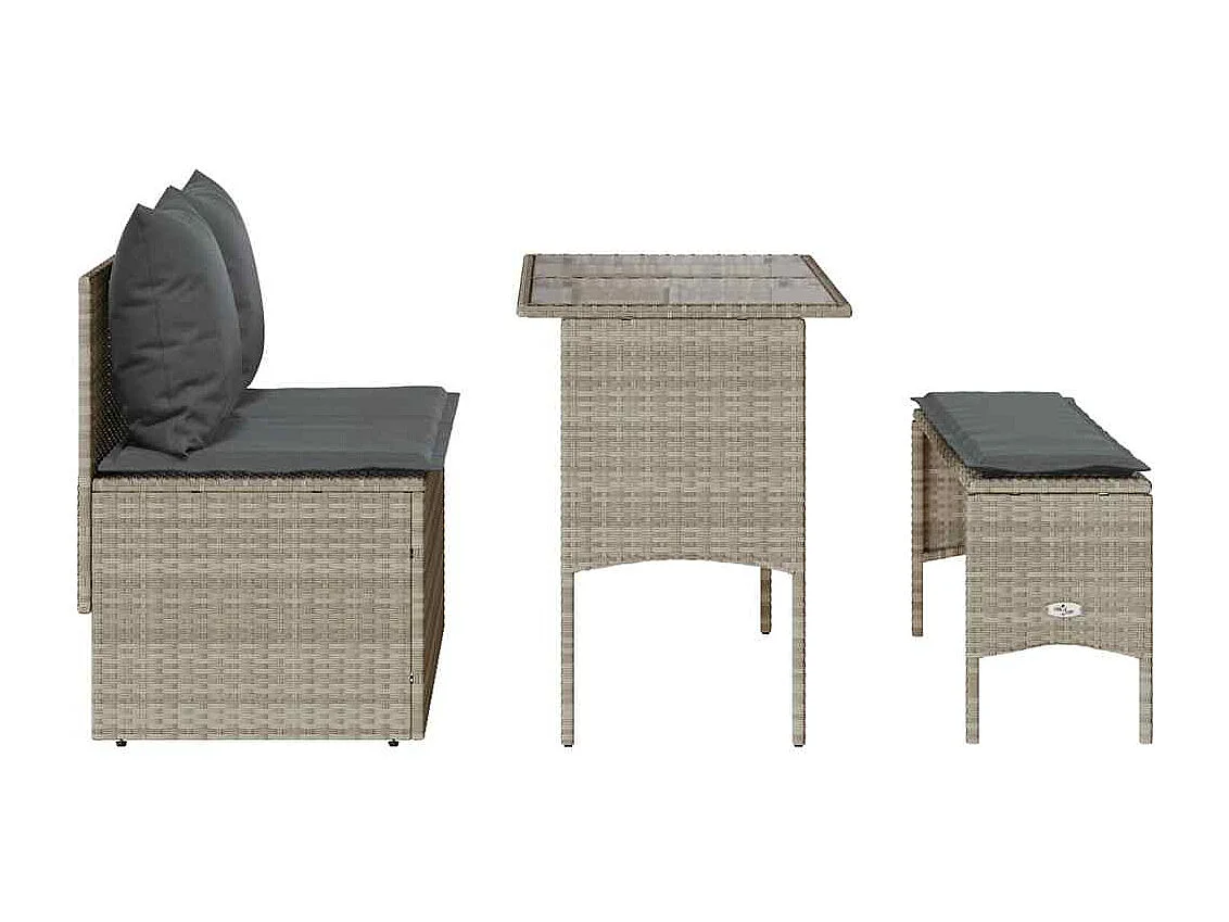 Set comedor de jardín 3 piezas cojines ratán sintético gris claro