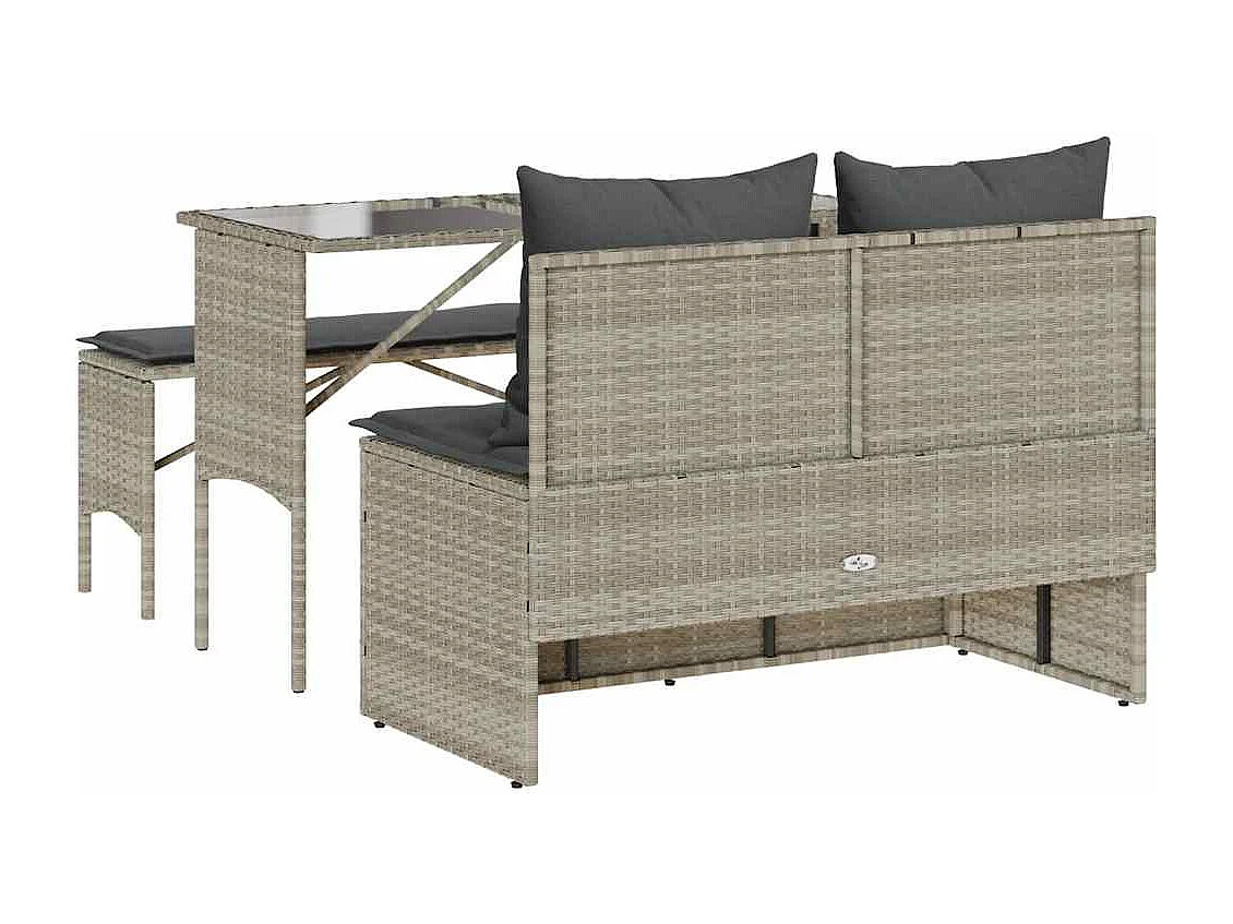 Set comedor de jardín 3 piezas cojines ratán sintético gris claro