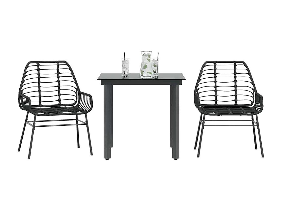 Muebles de jardín 3 piezas ratán sintético vidrio negro