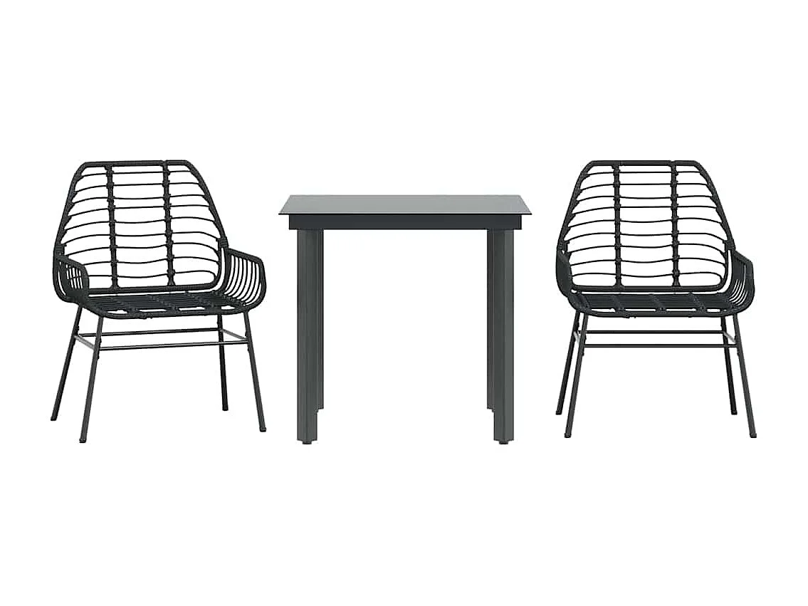 Muebles de jardín 3 piezas ratán sintético vidrio negro