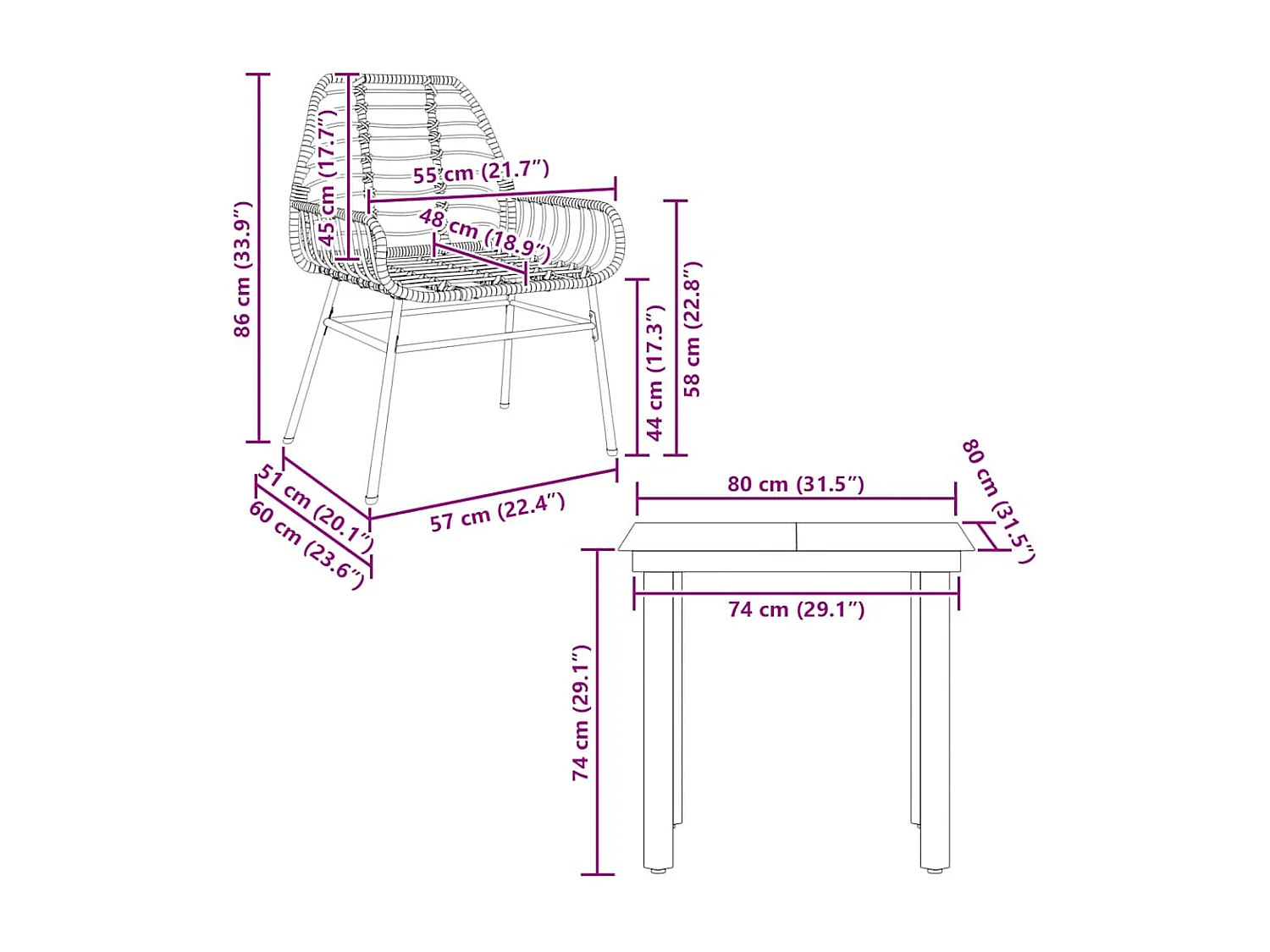 Muebles de jardín 3 piezas ratán sintético vidrio negro