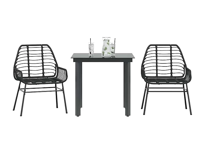 Muebles de jardín 3 piezas ratán sintético vidrio negro