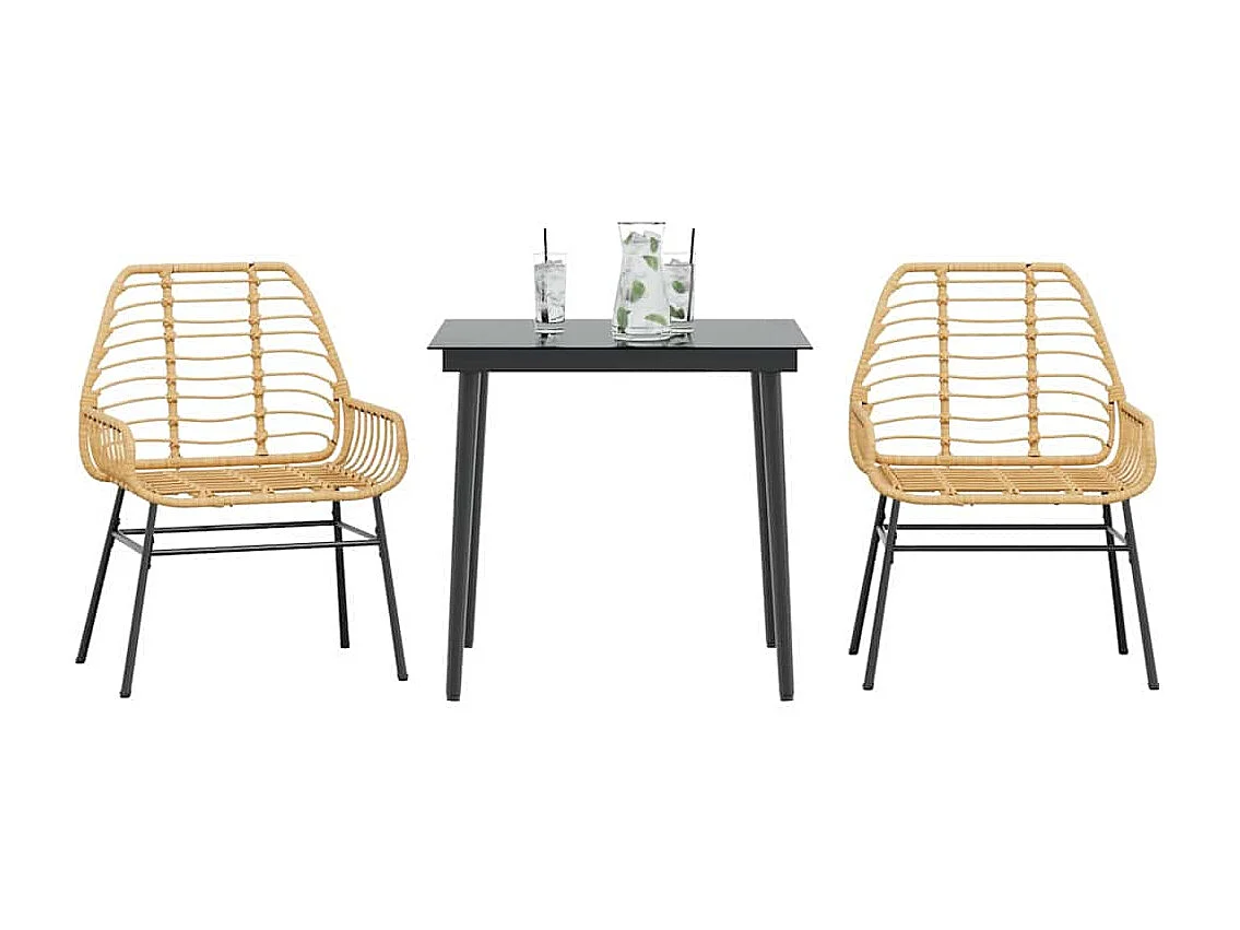 Juego de comedor jardín 3 piezas ratán sintético vidrio marrón