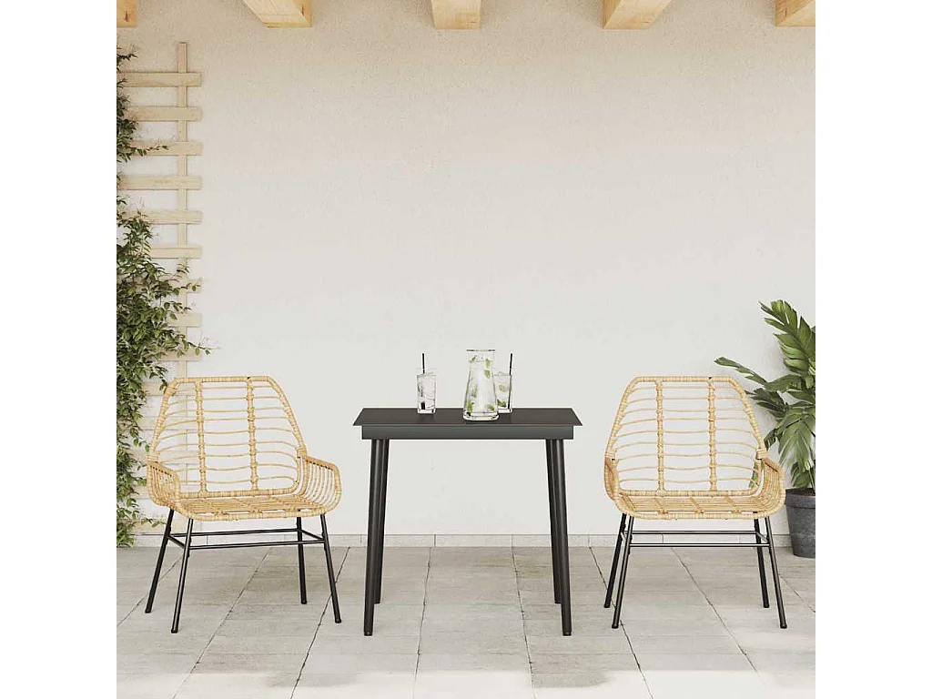 Juego de comedor jardín 3 piezas ratán sintético vidrio marrón