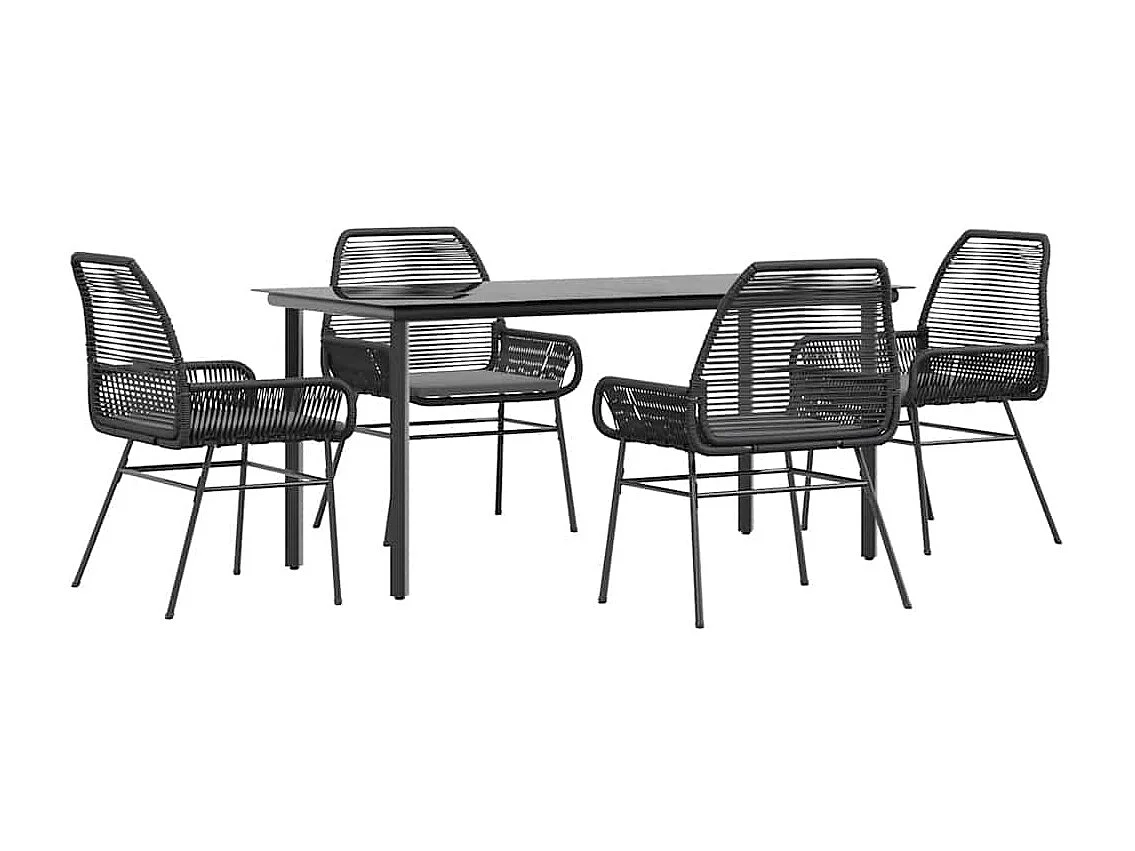 Juego de comedor jardín 5 piezas cojines ratán sintético negro