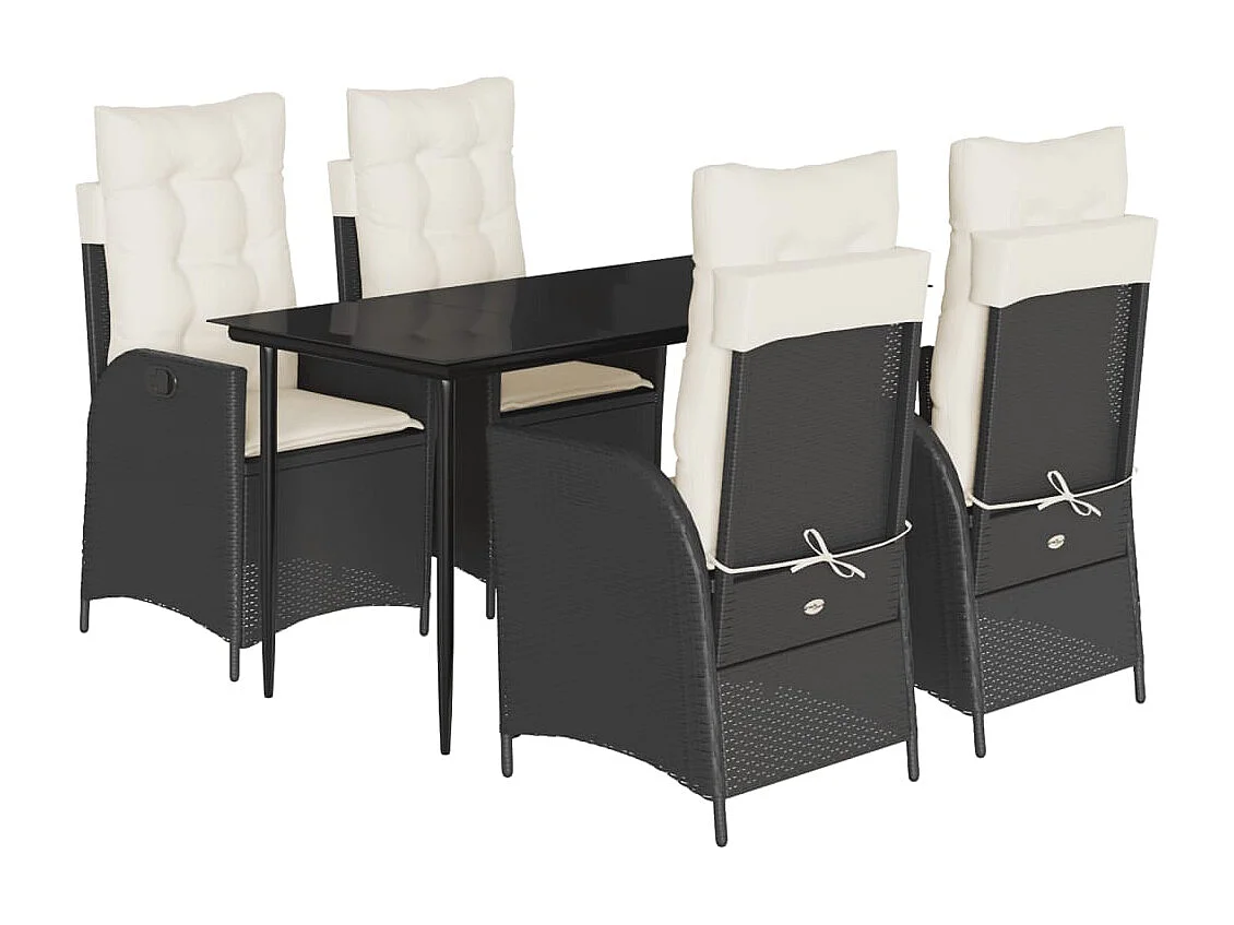 Set de muebles jardín 5 piezas con cojines ratán sintético negro