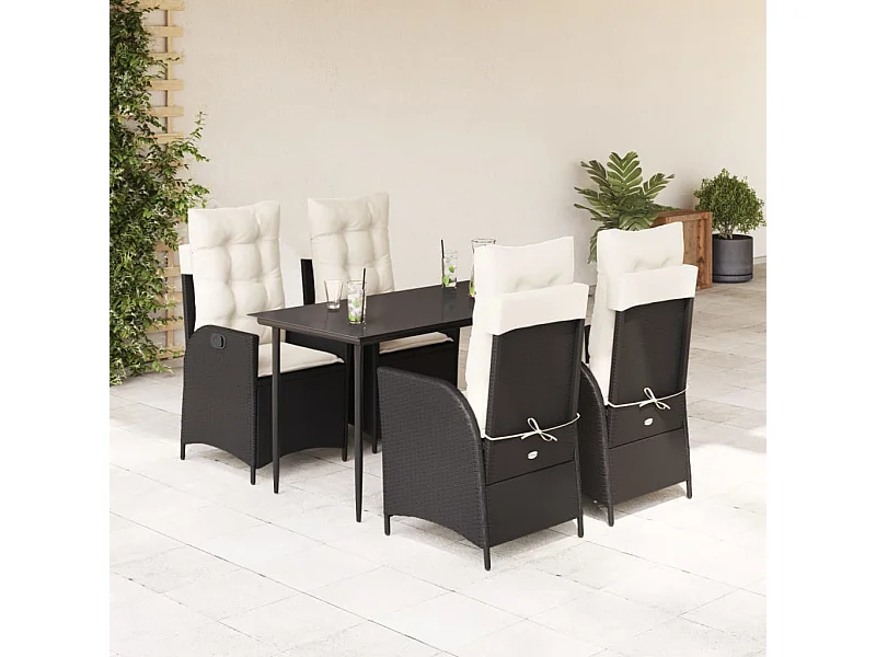Set de muebles jardín 5 piezas con cojines ratán sintético negro