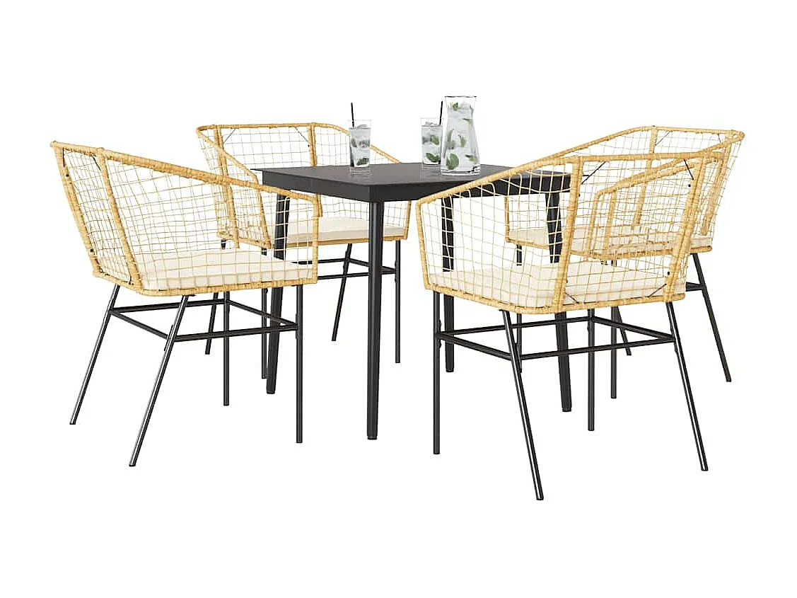 Juego de comedor jardín 5 piezas cojines ratán sintético marrón