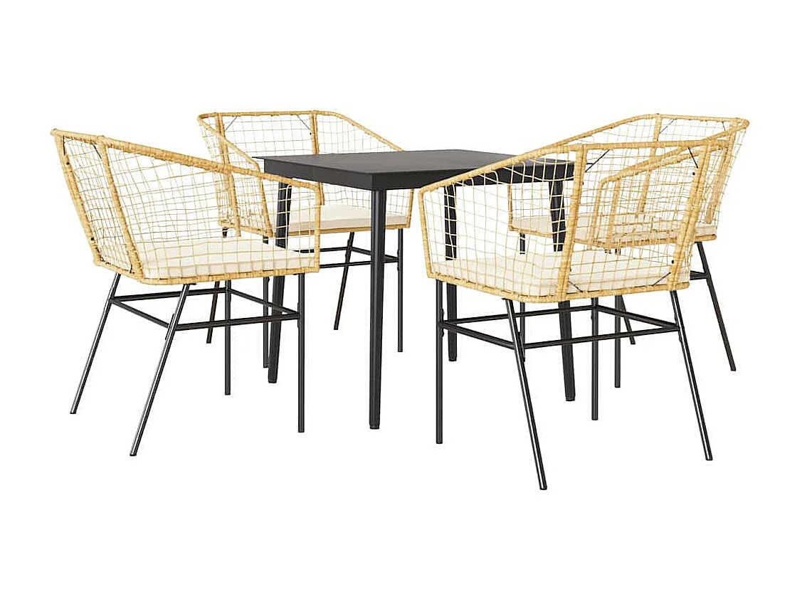 Juego de comedor jardín 5 piezas cojines ratán sintético marrón