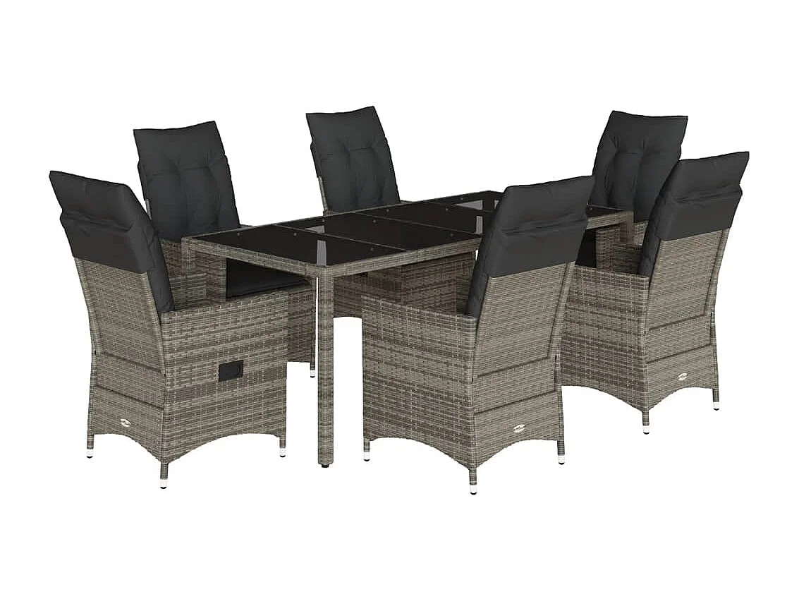 Ensemble à manger de jardin et coussins 7 pièces gris rotin