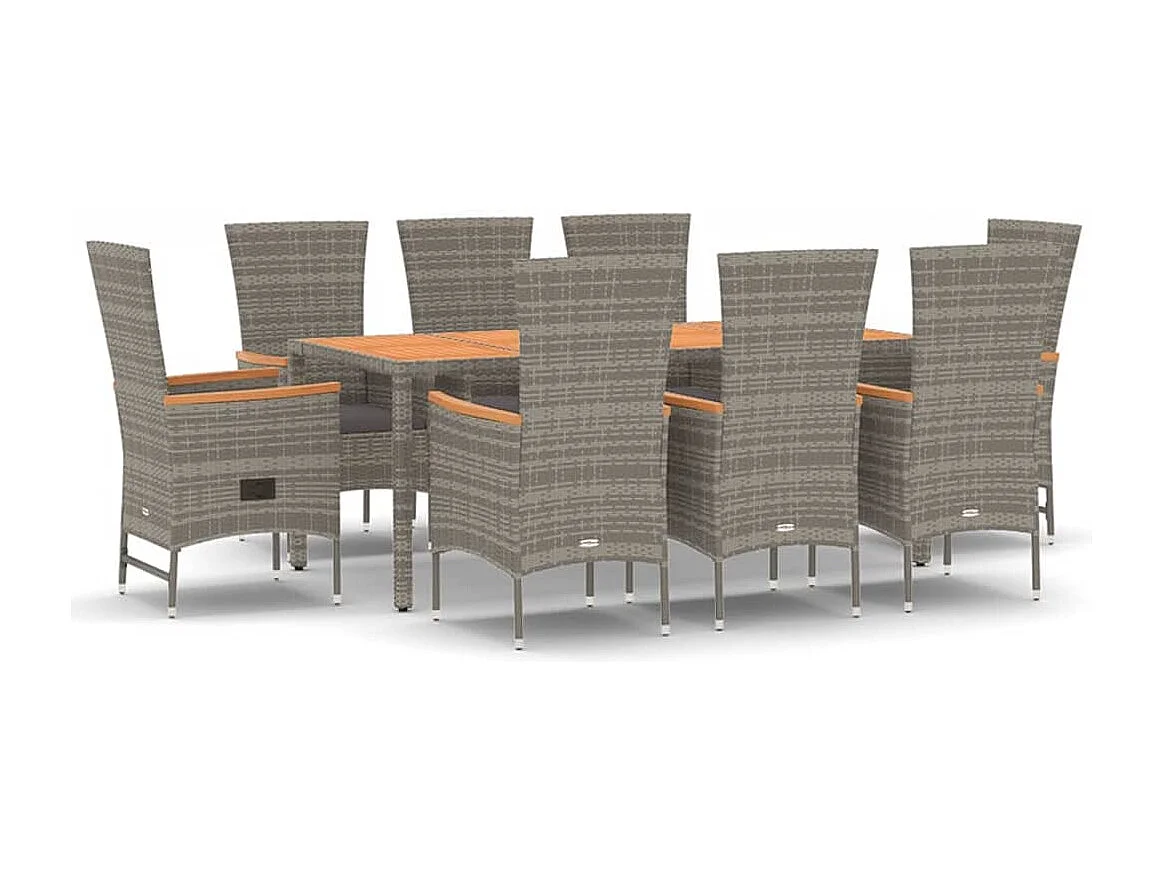 Ensemble à manger de jardin 9 pièces avec coussins Gris