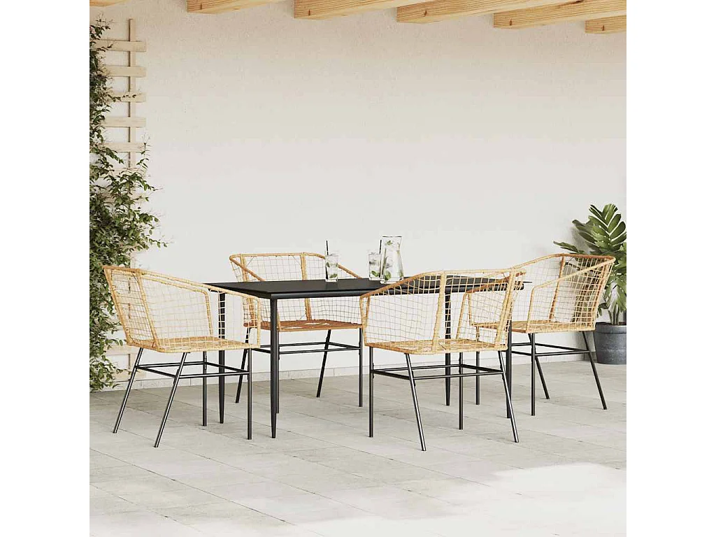 Juego de comedor jardín 5 piezas ratán sintético marrón