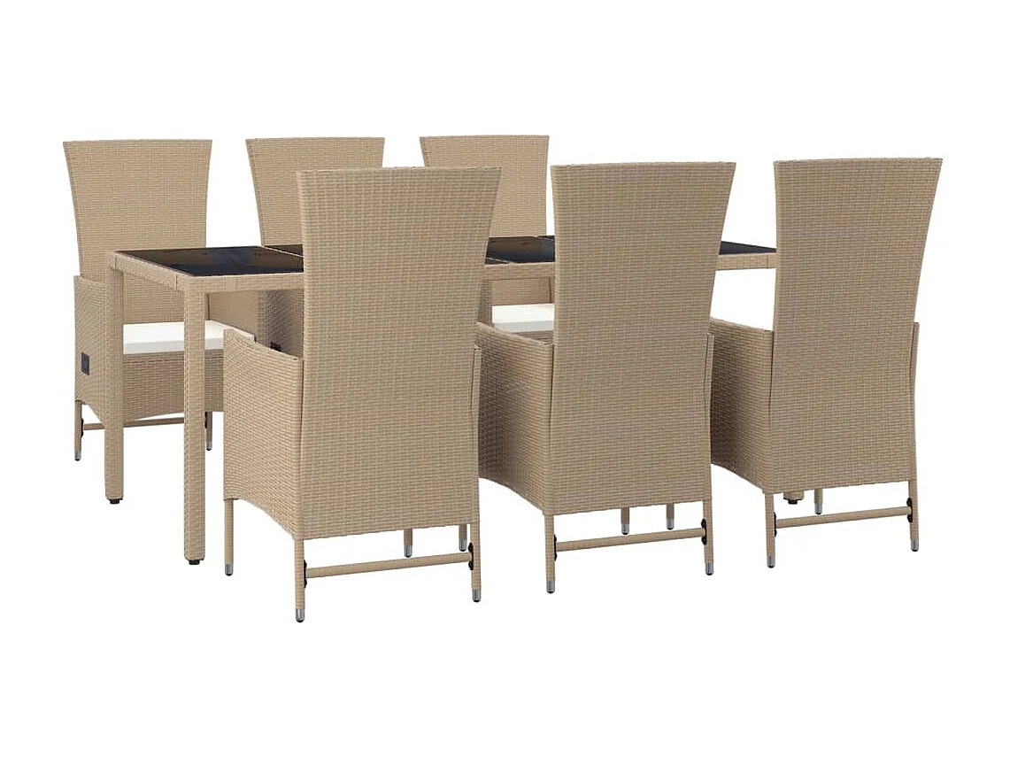 Ensemble à manger de jardin et coussins 7 pièces beige poly rotin
