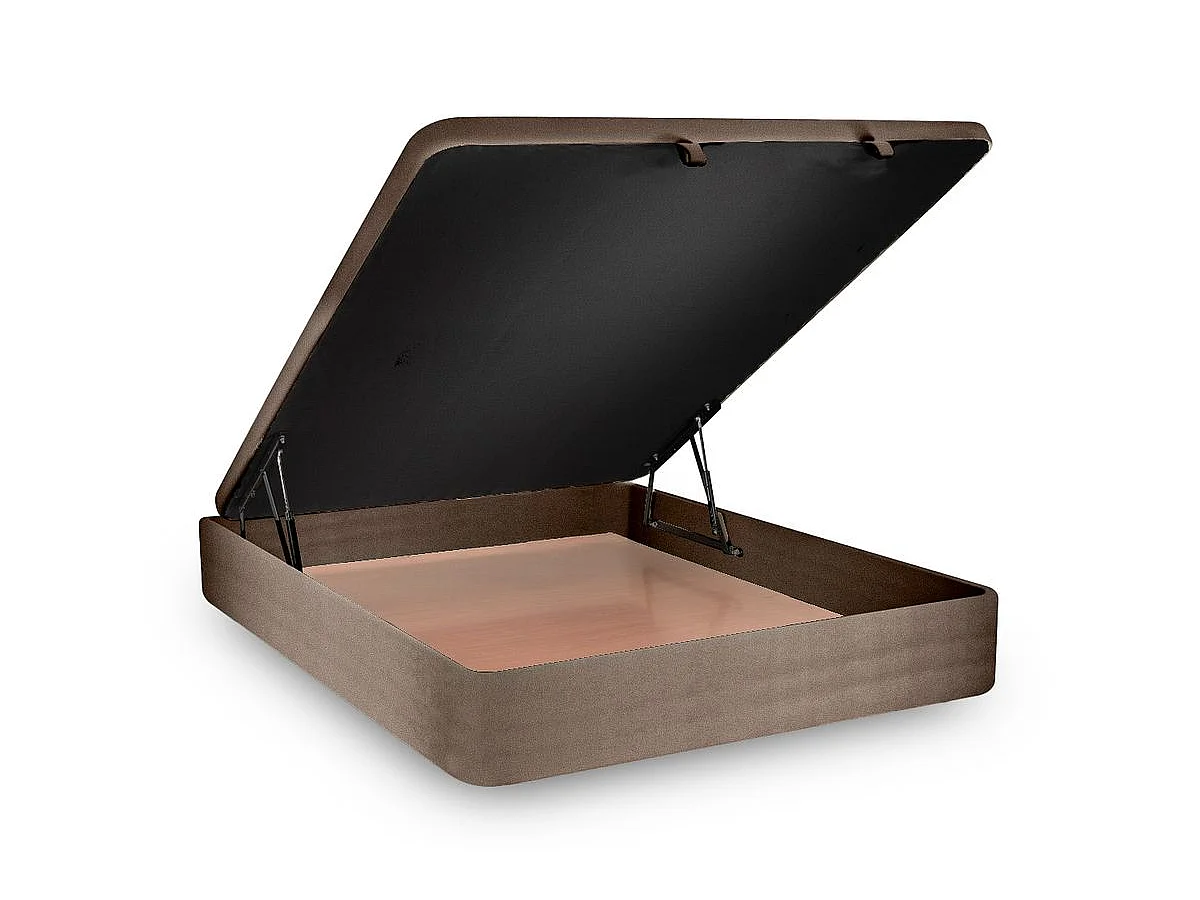 Lit coffre 160x200cm avec tête de lit tapissier Velours Taupe - Hauteur totale : 39cm