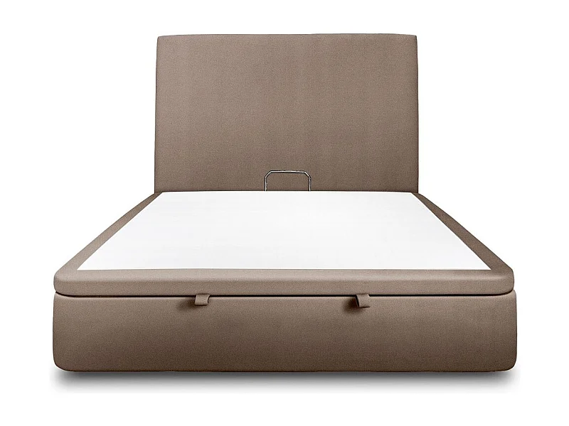 Lit coffre 160x200cm avec tête de lit tapissier Velours Taupe - Hauteur totale : 39cm
