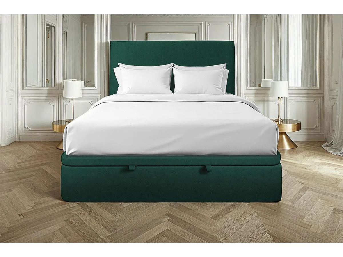 Lit coffre 160x200cm avec tête de lit tapissier Velours Vert - Hauteur totale : 39cm