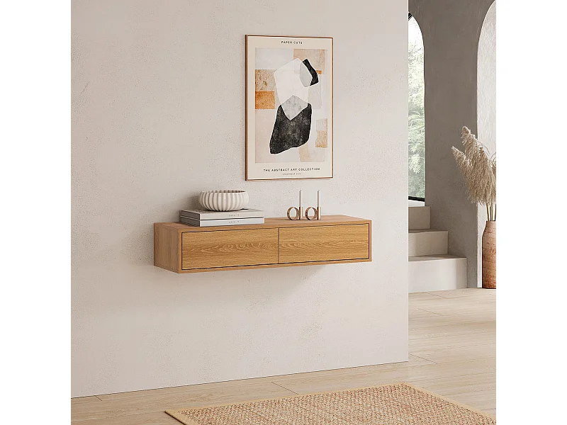Table console flottante Auri 2 tiroirs effet Chêne