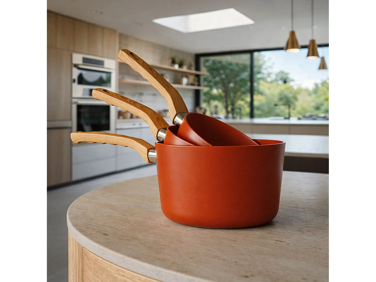 Menastyl - Set 3 Casseroles Brique Aluminium Compatible Induction 16/18 Et 20cm