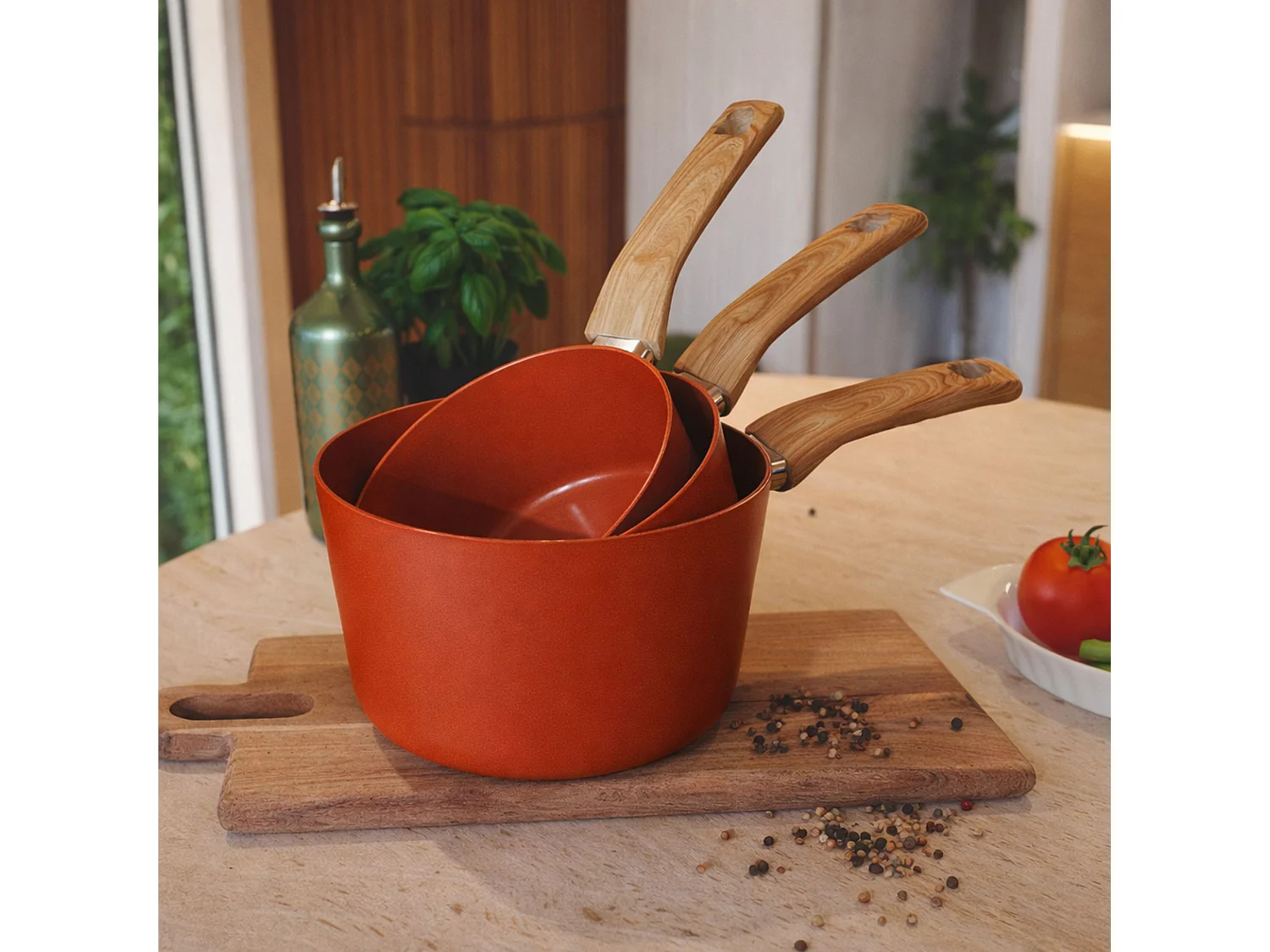 Menastyl - Set 3 Casseroles Brique Aluminium Compatible Induction 16/18 Et 20cm