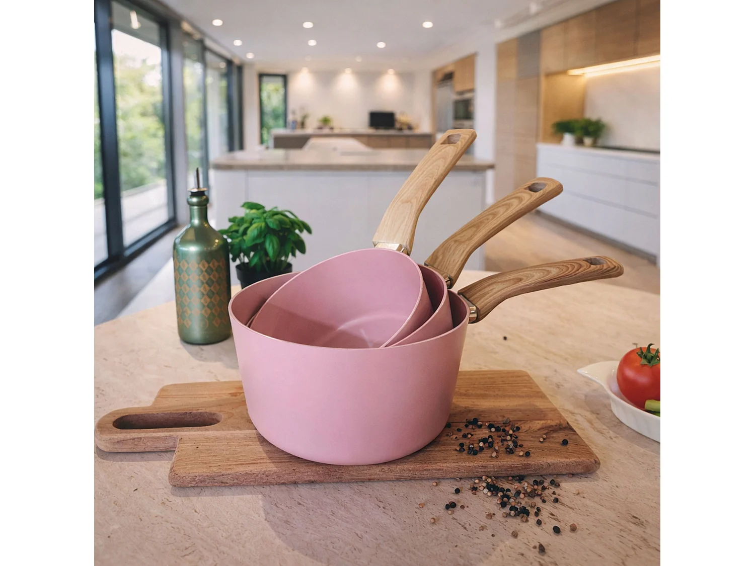 Menastyl - Set 3 Casseroles Lilas Aluminium Compatible Induction 16/18 Et 20cm