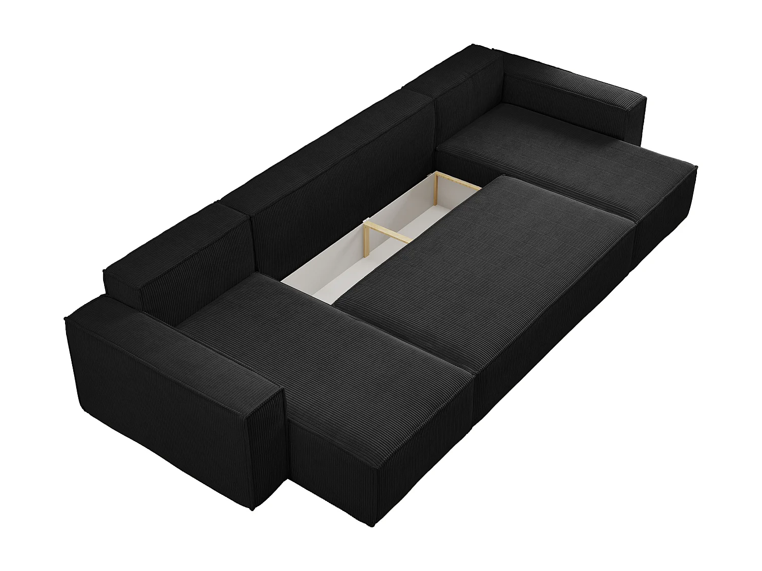 Canapé d’angle en U CARLOS U convertible – Noir, grand format, fonction couchage, coffre de rangement XXL, angle universel gauche/droite, confort familial