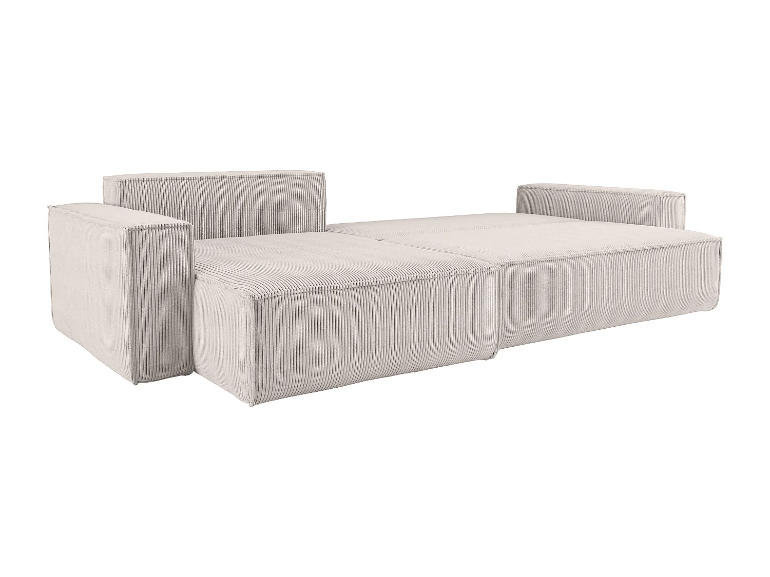 Canapé d’angle convertible réversible CARLOS XL – Velours côtelé blanc, grand coffre, fonction couchage, montage universel