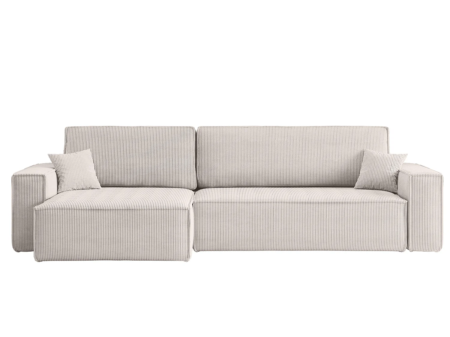 Divano angolare trasformabile reversibile CARLOS XL – Velluto a coste bianco, ampio vano contenitore, funzione letto, montaggio universale