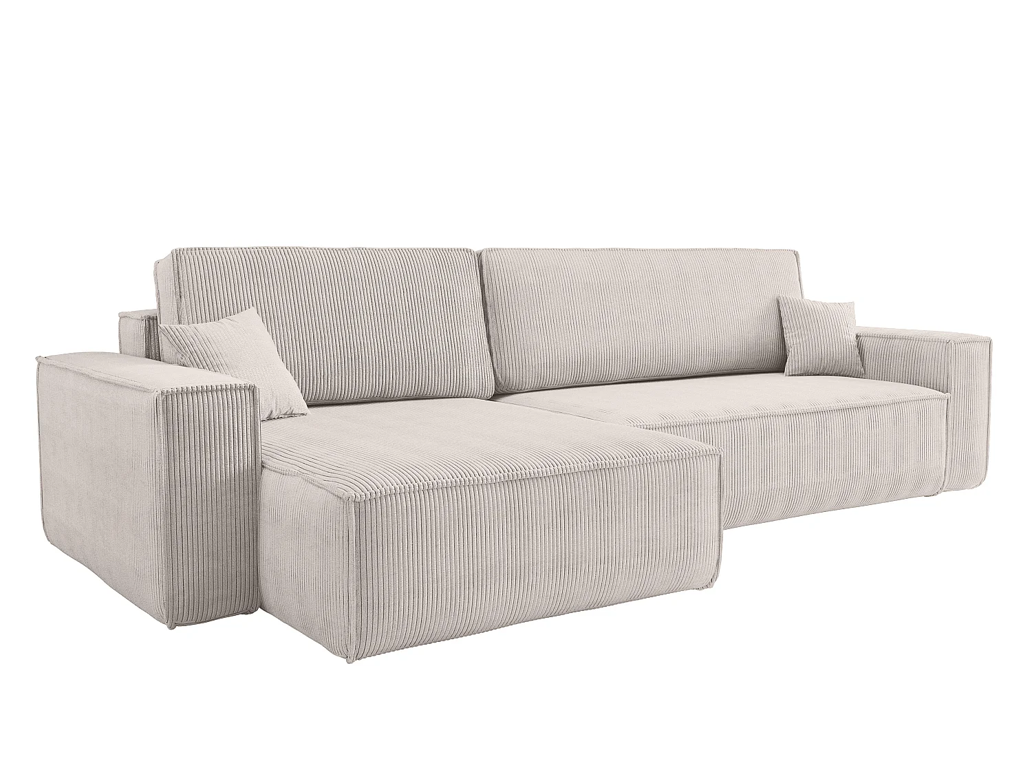 Divano angolare trasformabile reversibile CARLOS XL – Velluto a coste bianco, ampio vano contenitore, funzione letto, montaggio universale