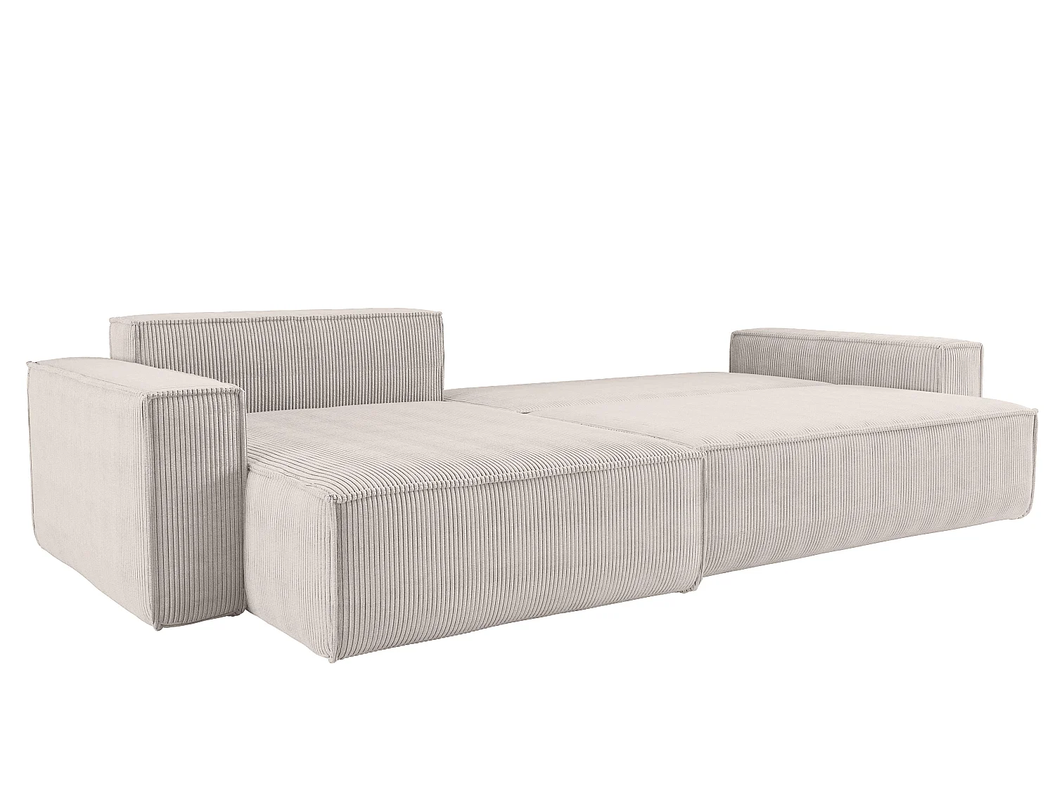 Divano angolare trasformabile reversibile CARLOS XL – Velluto a coste bianco, ampio vano contenitore, funzione letto, montaggio universale