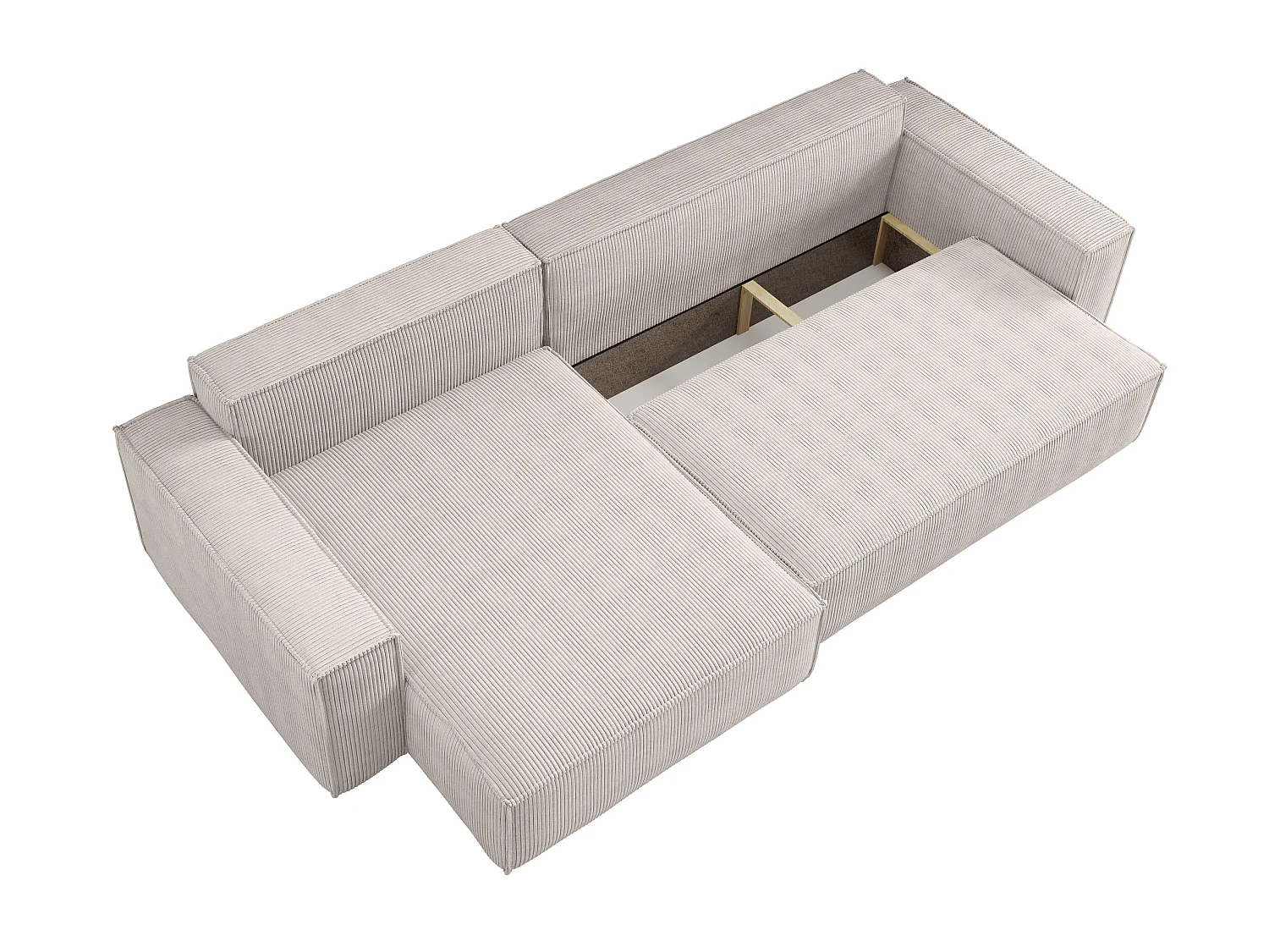 Divano angolare trasformabile reversibile CARLOS XL – Velluto a coste bianco, ampio vano contenitore, funzione letto, montaggio universale