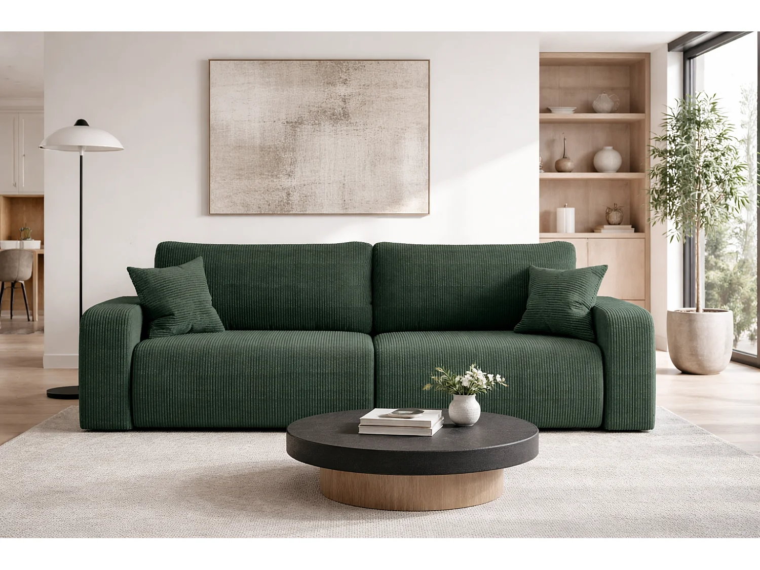 Canapé PIANIOO convertible avec coffre de rangement – Vert bouteille élégant, idéal pour le salon, confort maximal, qualité VINOTTI