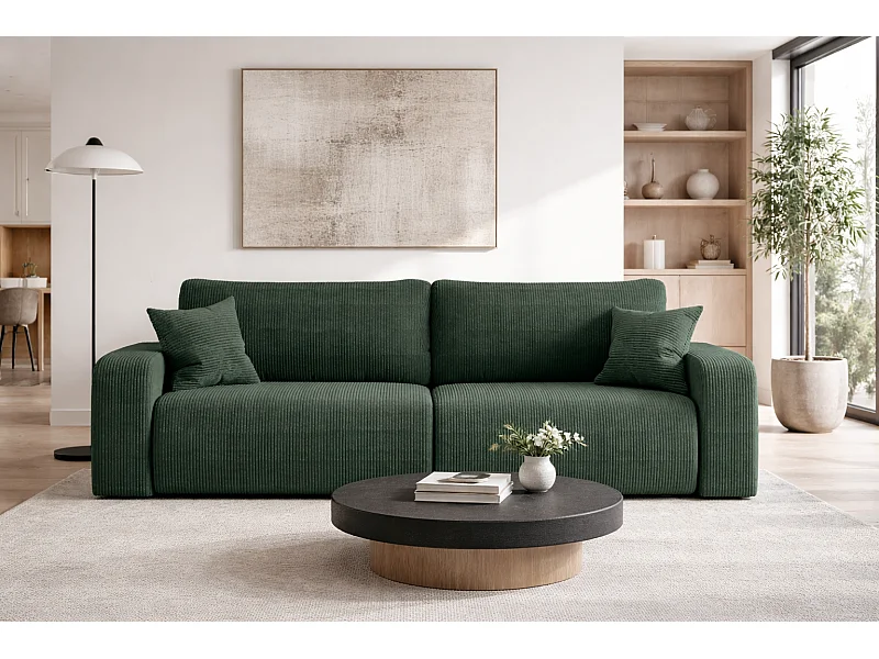 Canapé PIANIOO convertible avec coffre de rangement – Vert bouteille élégant, idéal pour le salon, confort maximal, qualité VINOTTI