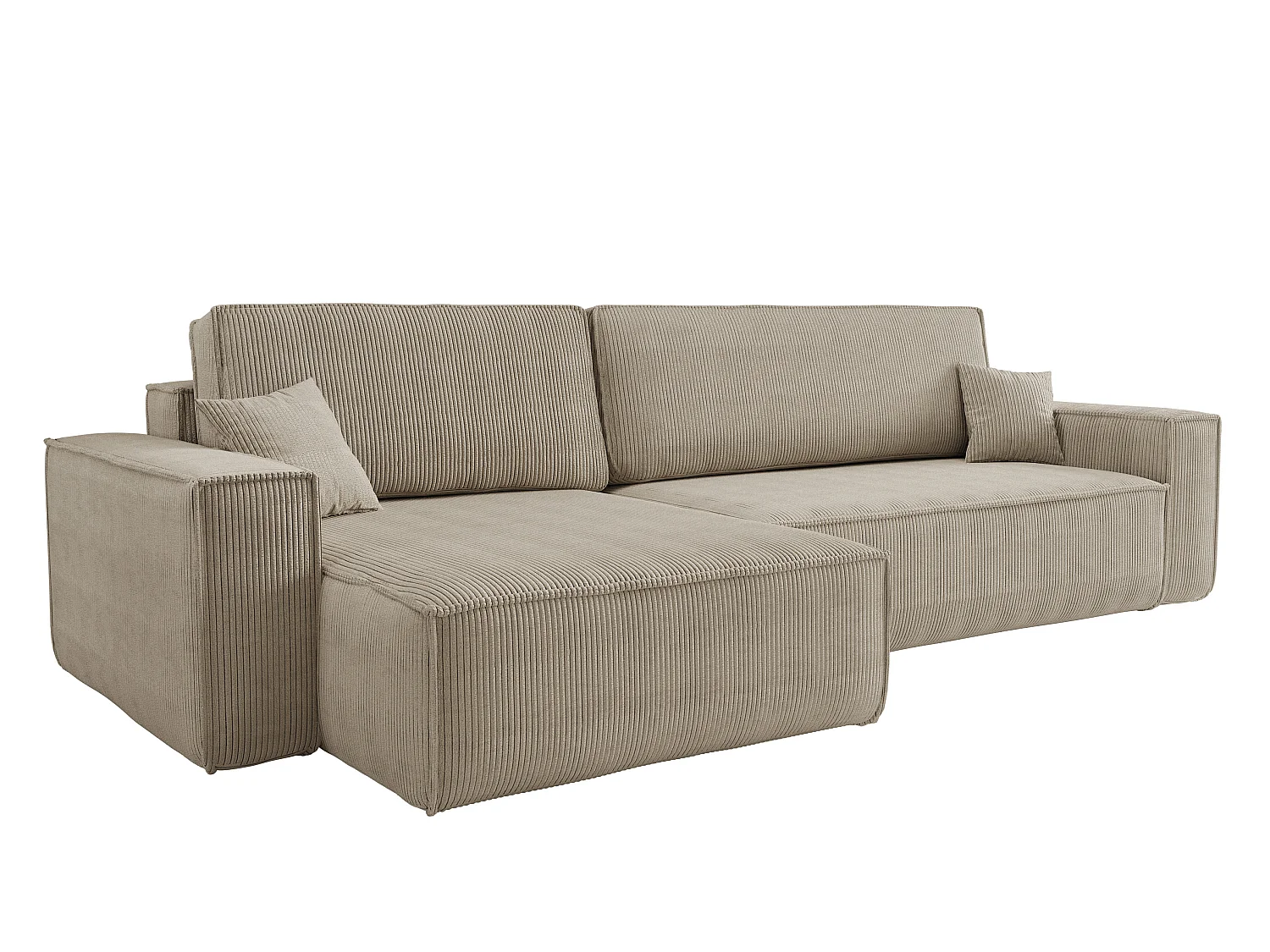 Divano angolare trasformabile reversibile CARLOS XL – Velluto a coste beige, ampio vano contenitore, funzione letto, montaggio universale