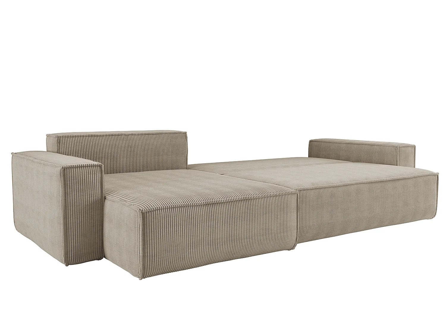 Divano angolare trasformabile reversibile CARLOS XL – Velluto a coste beige, ampio vano contenitore, funzione letto, montaggio universale