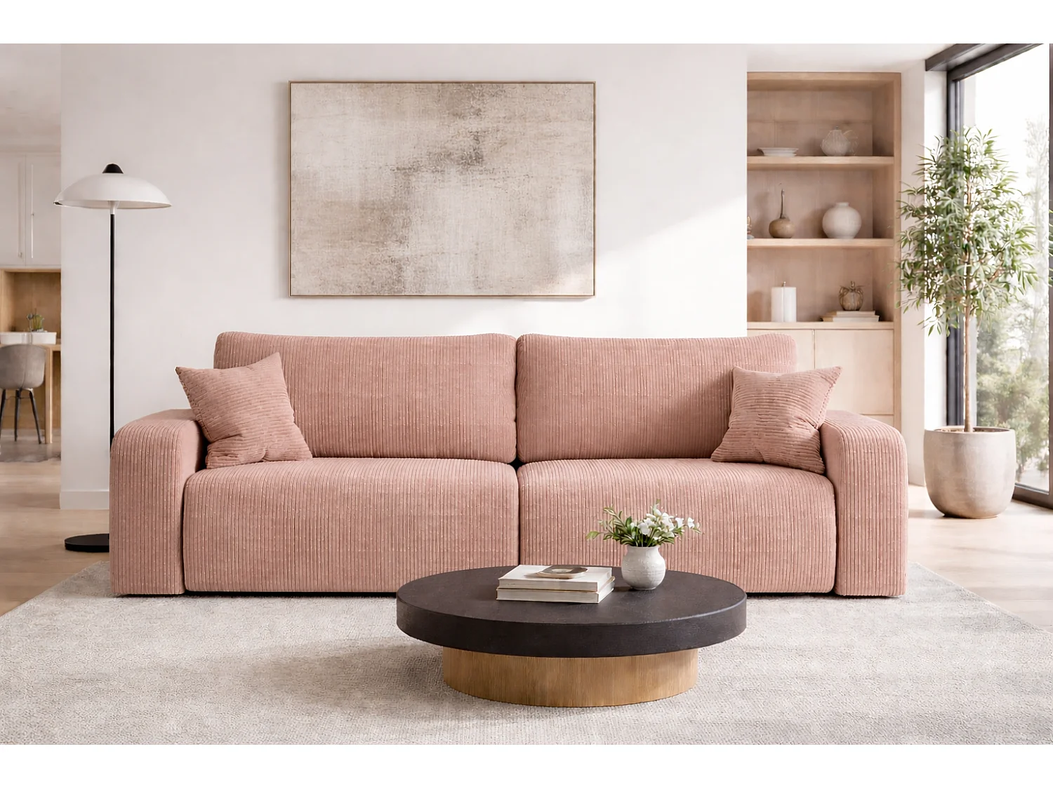 Canapé PIANIOO convertible avec coffre de rangement – Gris clair élégant, idéal pour le salon, confort maximal, qualité VINOTTI