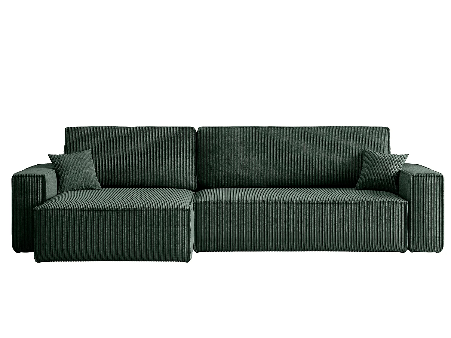 Canapé d’angle convertible réversible CARLOS XL – Velours côtelé vert bouteille, grand coffre, fonction couchage, montage universel