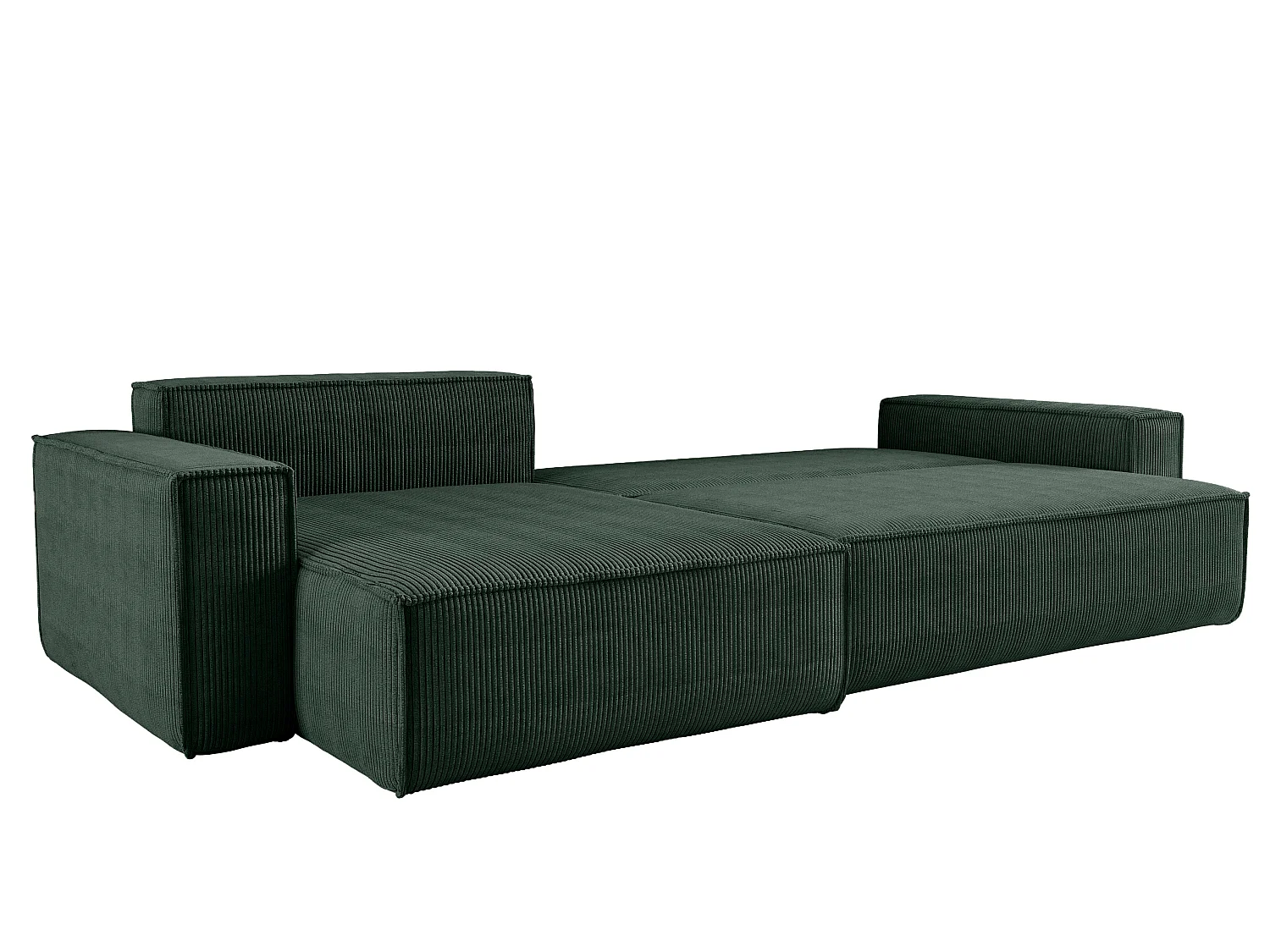Canapé d’angle convertible réversible CARLOS XL – Velours côtelé vert bouteille, grand coffre, fonction couchage, montage universel