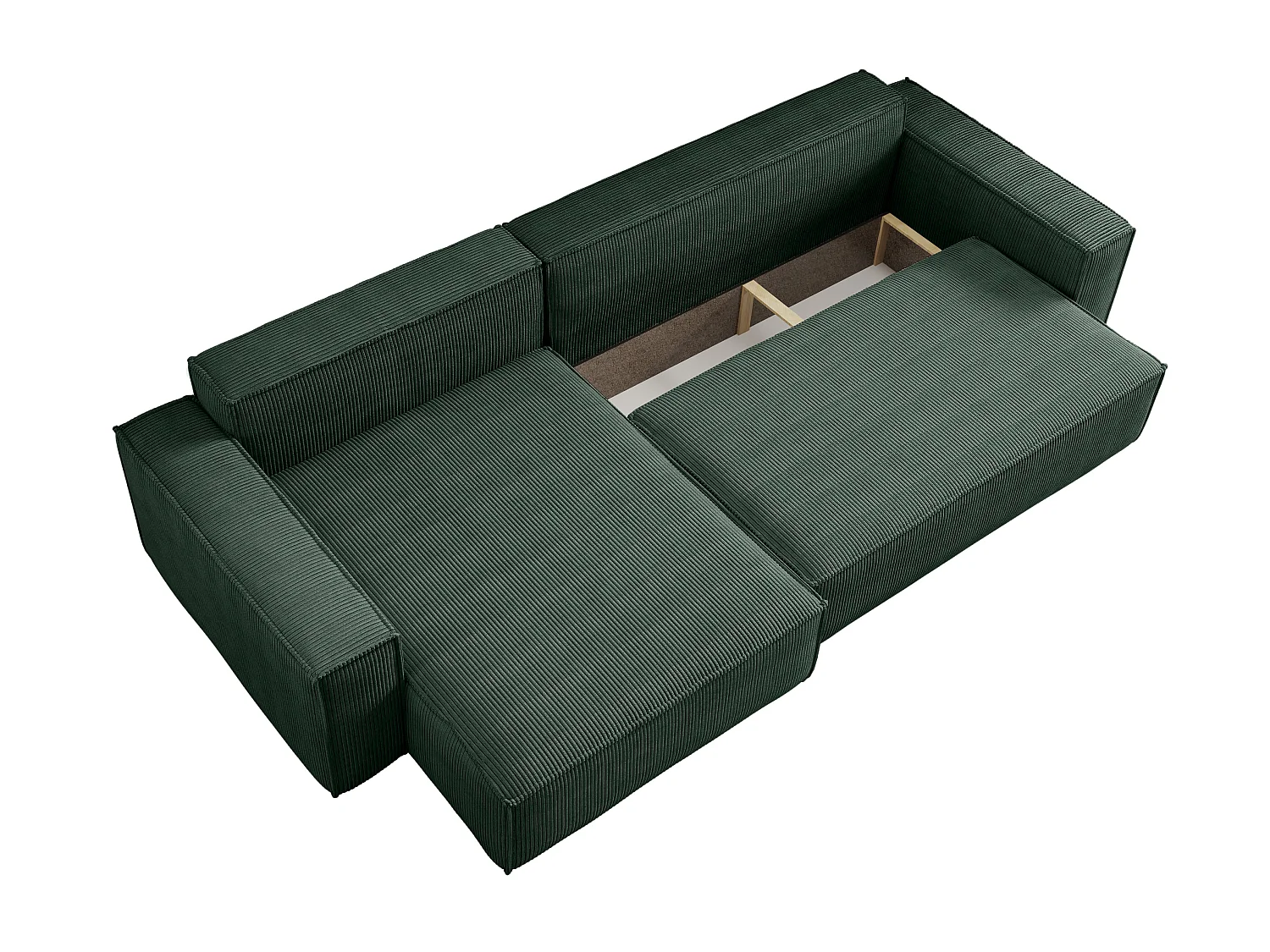 Canapé d’angle convertible réversible CARLOS XL – Velours côtelé vert bouteille, grand coffre, fonction couchage, montage universel