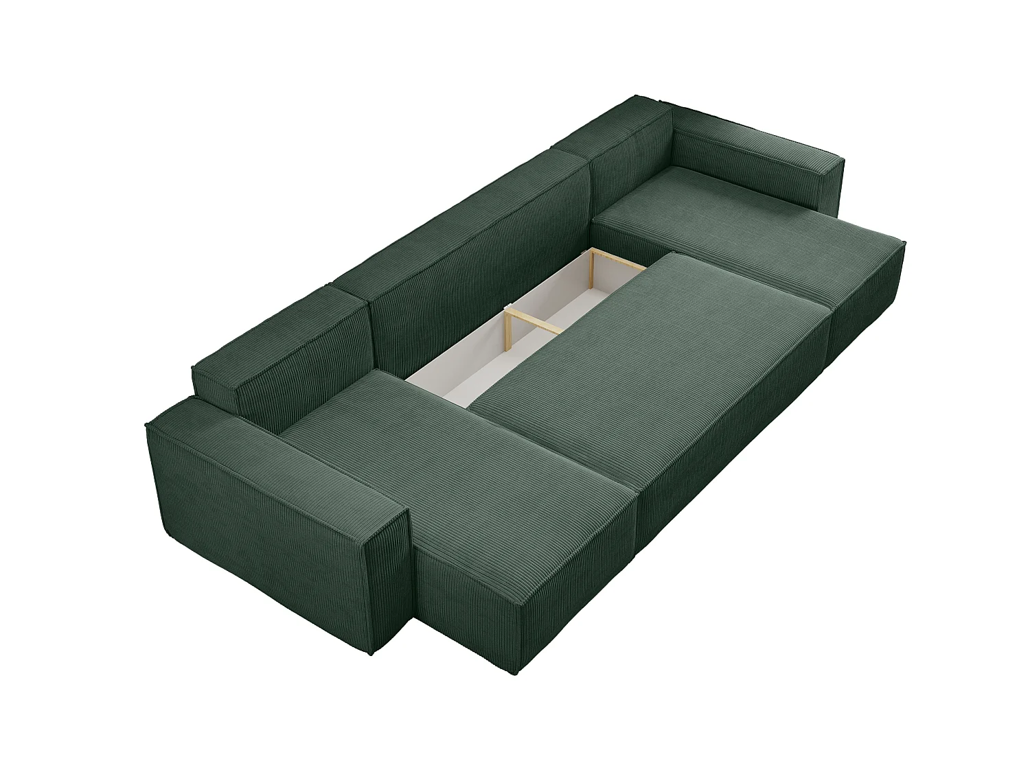 Canapé d’angle en U CARLOS U convertible – Vert bouteille, grand format, fonction couchage, coffre de rangement XXL, angle universel gauche/droite, confort familial