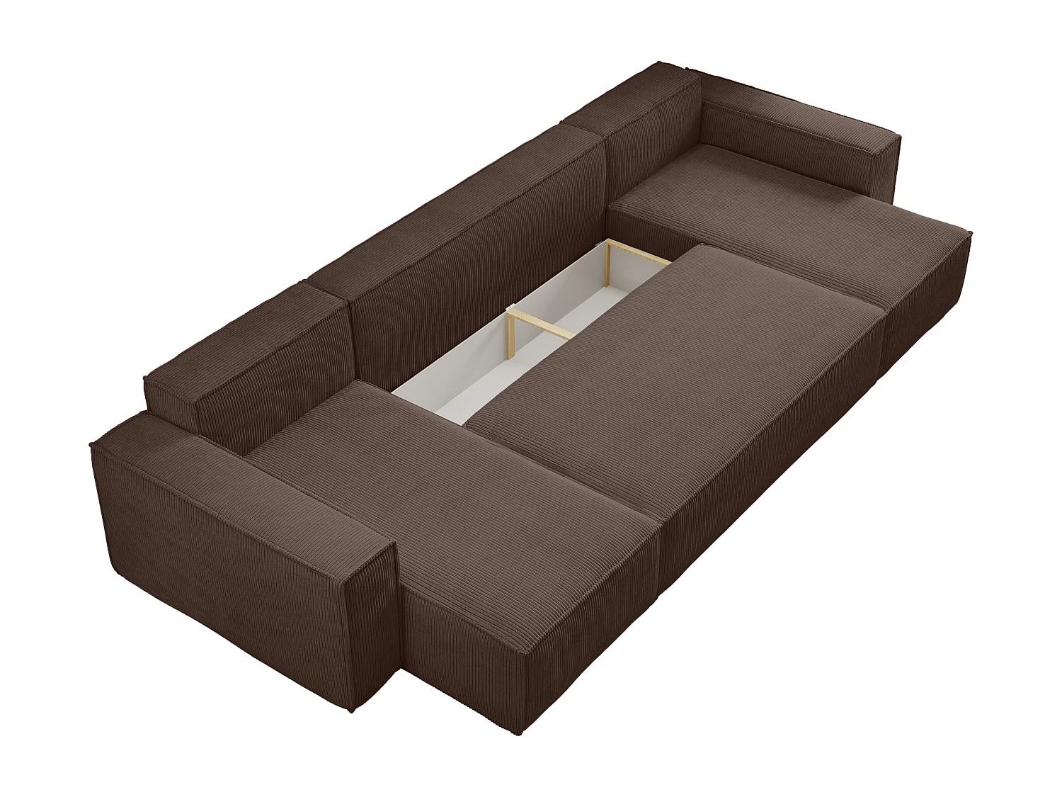 Canapé d’angle en U CARLOS U convertible – Brun chocolat, grand format, fonction couchage, coffre de rangement XXL, angle universel gauche/droite, confort familial