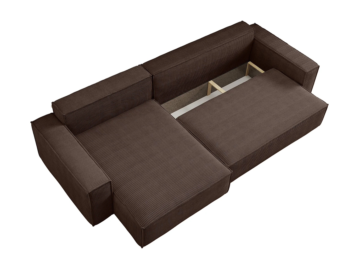Canapé d’angle convertible réversible CARLOS XL – Velours côtelé brun chocolat, grand coffre, fonction couchage, montage universel