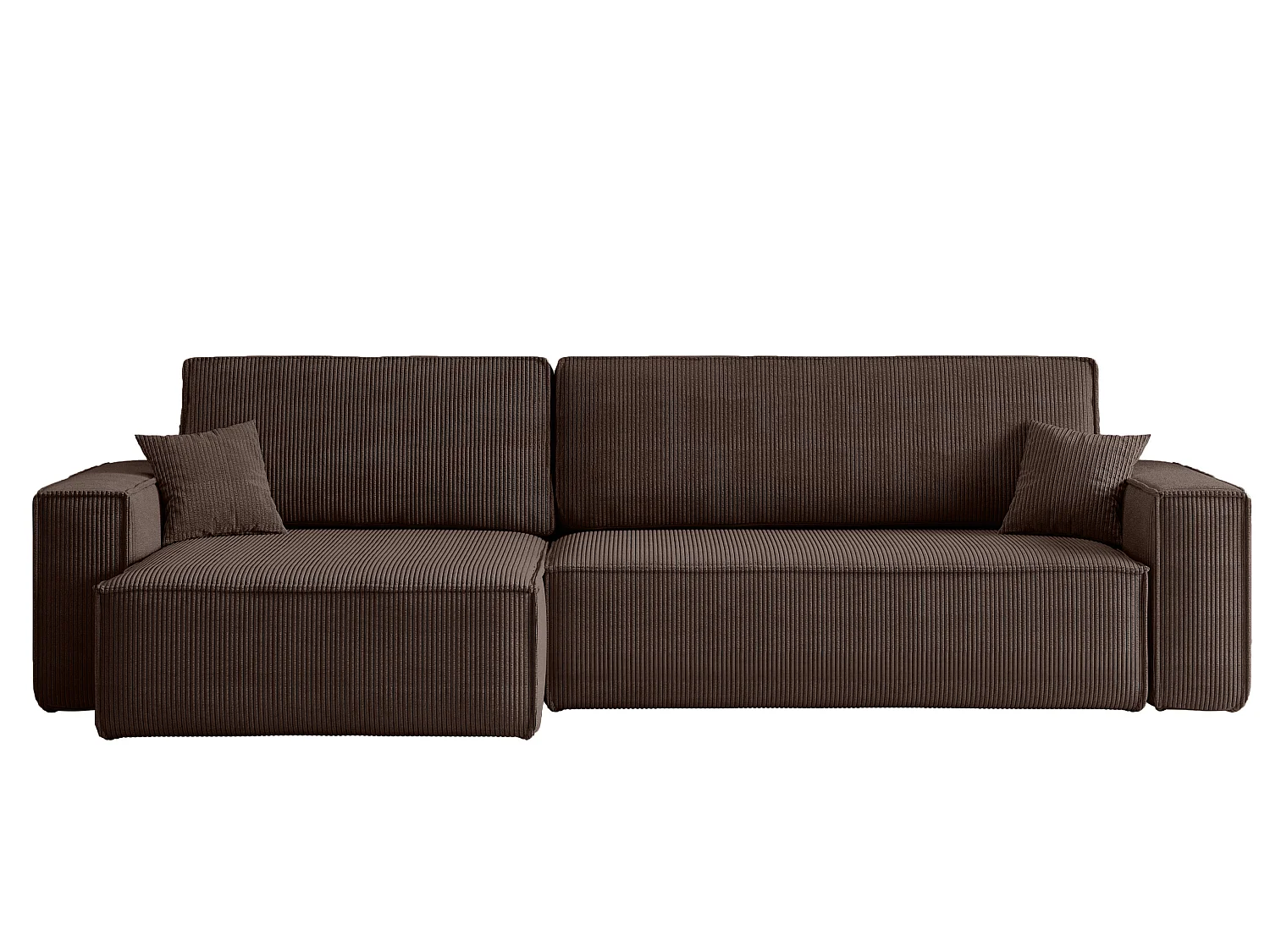 Canapé d’angle convertible réversible CARLOS XL – Velours côtelé brun chocolat, grand coffre, fonction couchage, montage universel
