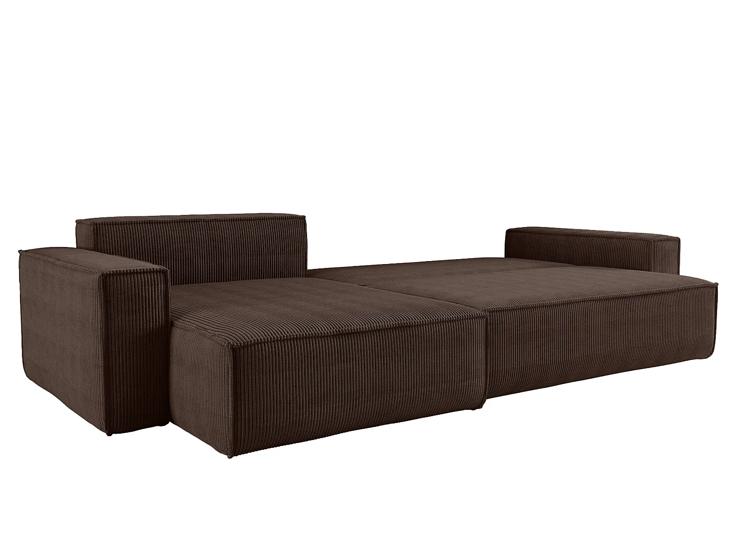 Canapé d’angle convertible réversible CARLOS XL – Velours côtelé brun chocolat, grand coffre, fonction couchage, montage universel