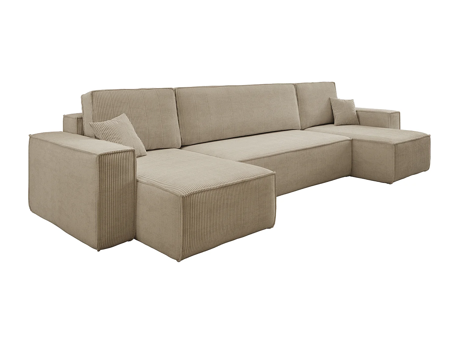 Canapé d’angle en U CARLOS U convertible – Beige, grand format, fonction couchage, coffre de rangement XXL, angle universel gauche/droite, confort familial