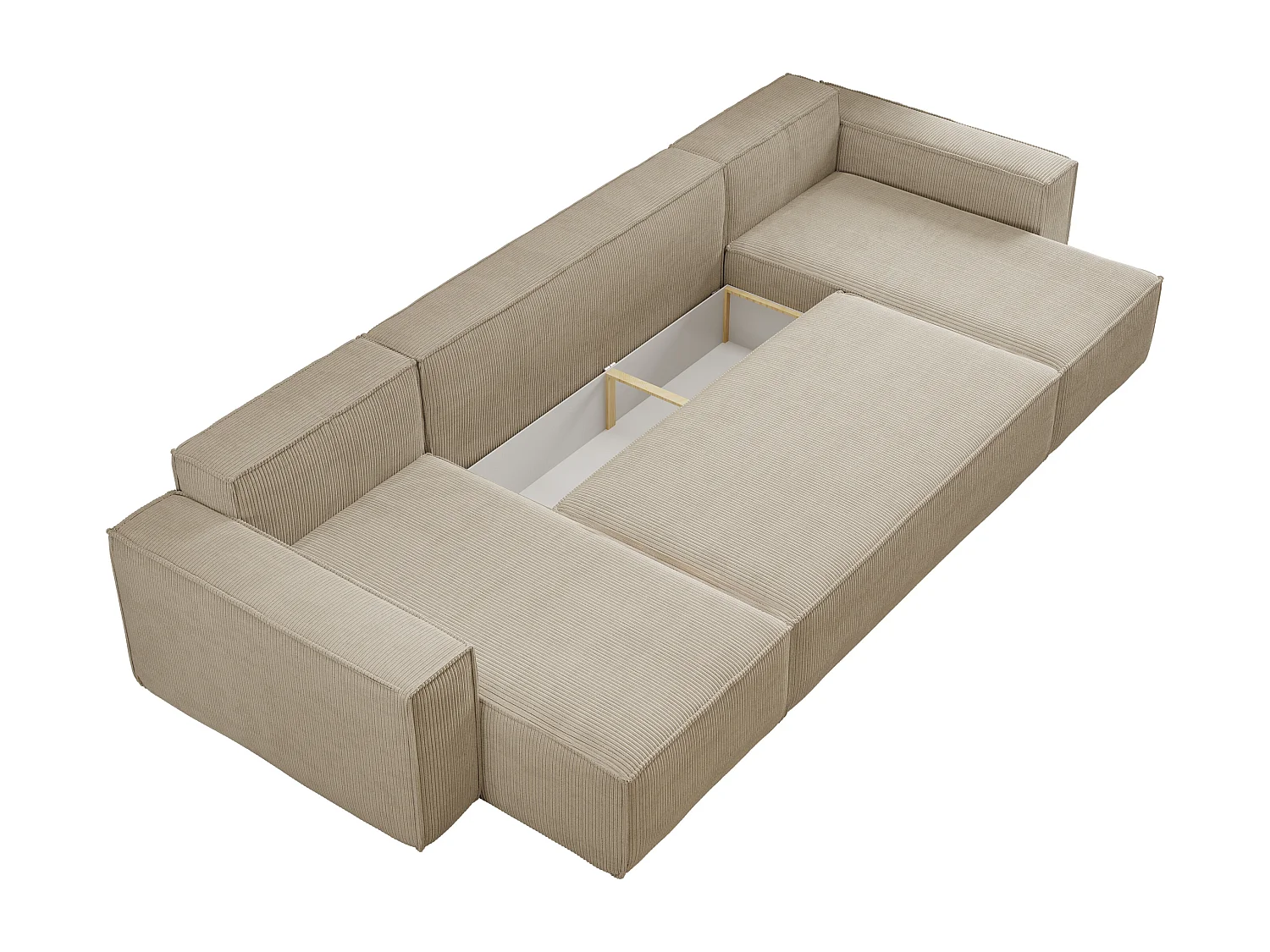 Canapé d’angle en U CARLOS U convertible – Beige, grand format, fonction couchage, coffre de rangement XXL, angle universel gauche/droite, confort familial